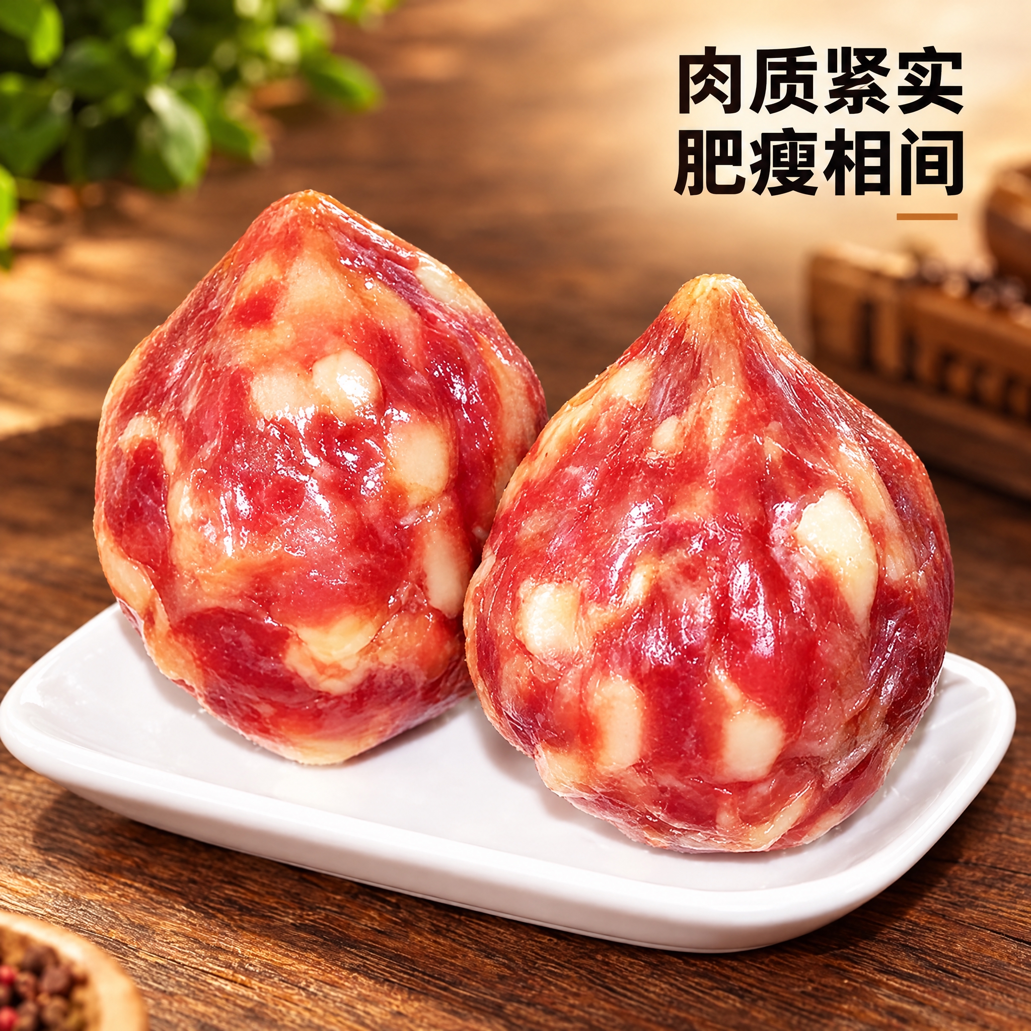香肚电商详情图，1:1正方形构图，香肚产品占据画面大面积，保持… - 图片创意预览