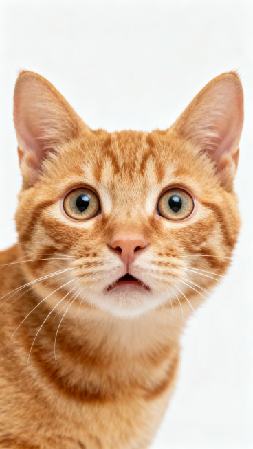 一只露出震惊表情的橘猫，纯白色背景预览效果