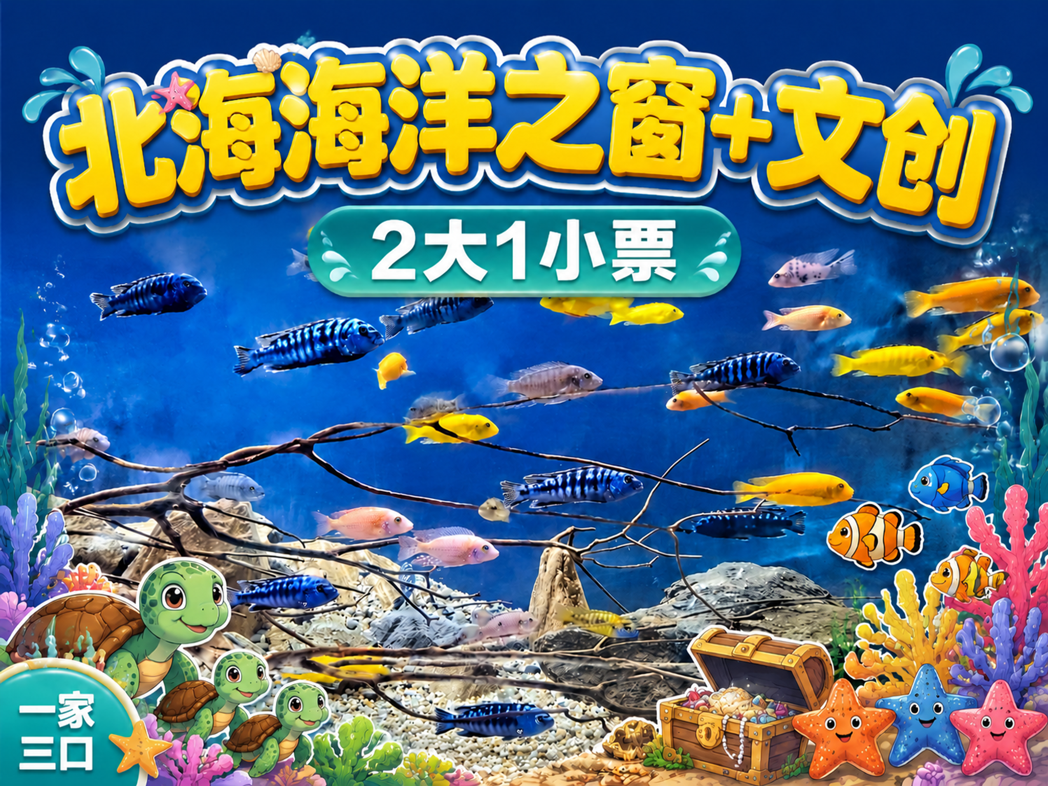 以参考图为模板，保持完全相同的整体布局、字体风格、背景、鱼群、… - 图片创意预览