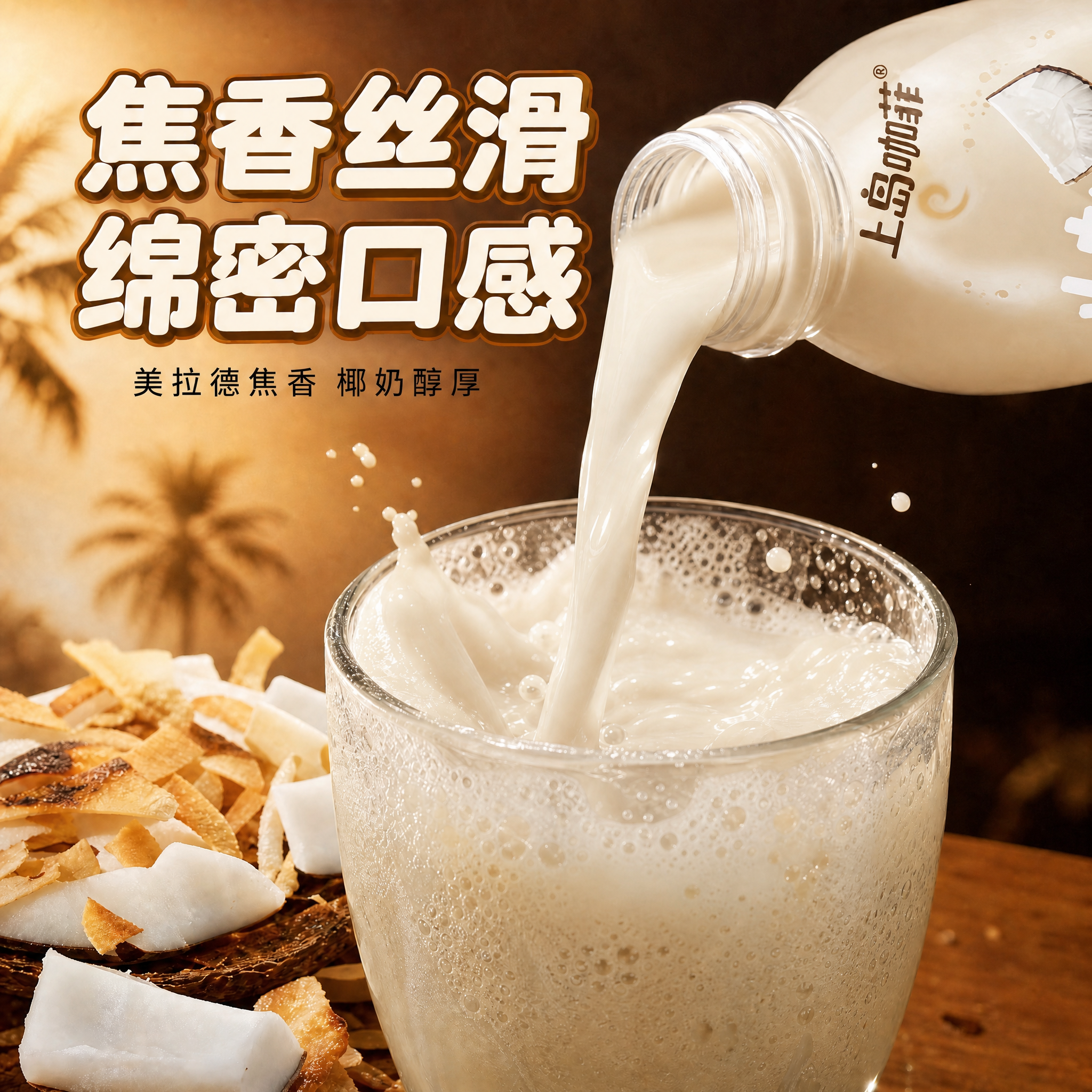 将画面中倾倒的液体和玻璃杯中的液体颜色修改为参考图中的浅米白偏… - 图片创意预览