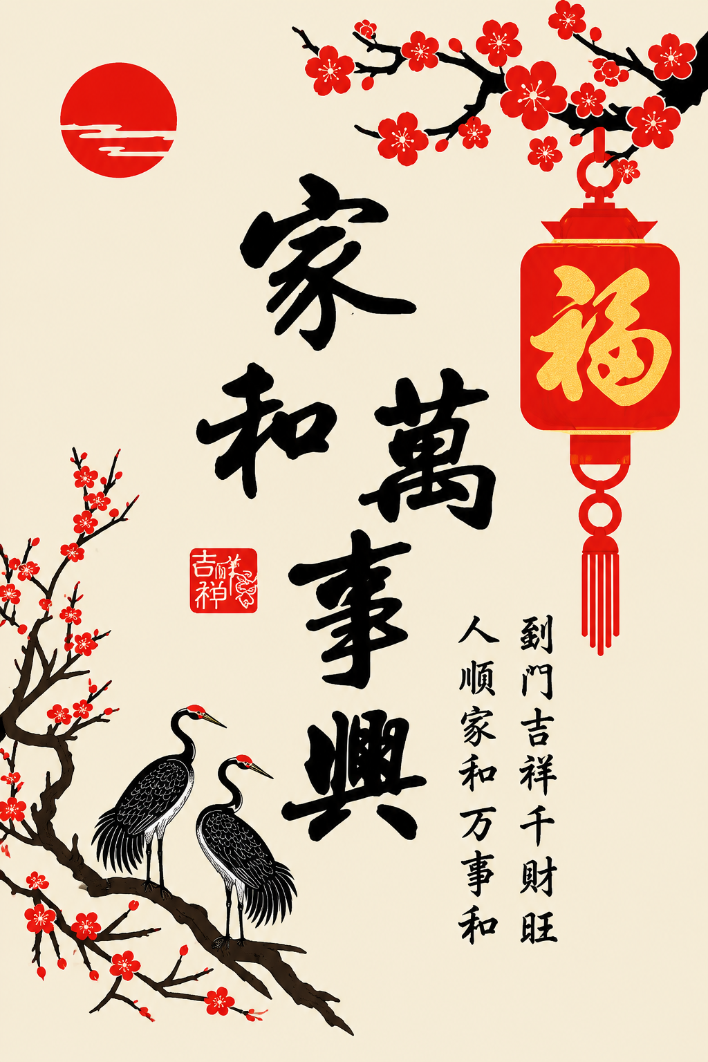 提取图中的门帘图案，完整还原门帘上的中式家和万事兴设计：亚麻色… - 图片创意预览