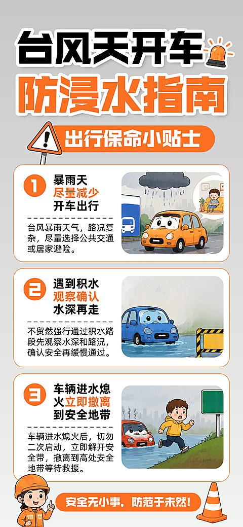 台风天开车 防浸水指南预警提示全屏海报