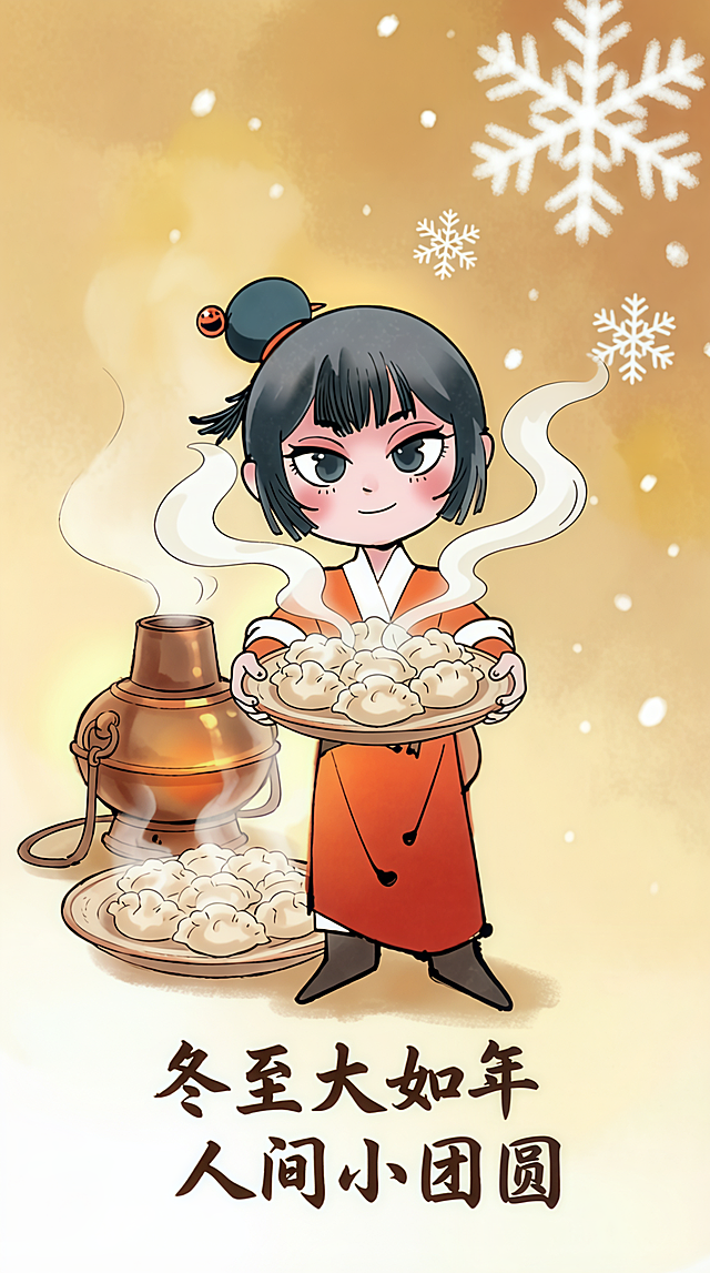 人物捧着饺子往前送