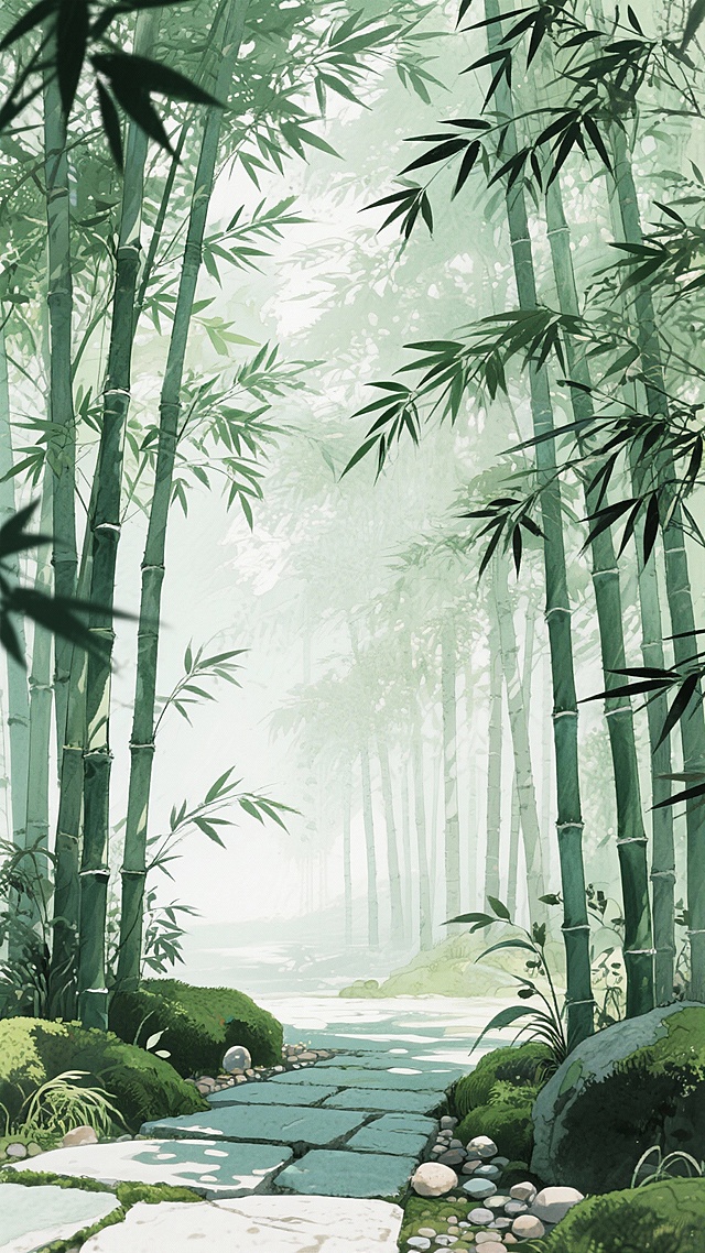 古风，绿色，江南竹林，不要人，二次元，细节丰富，生成4张