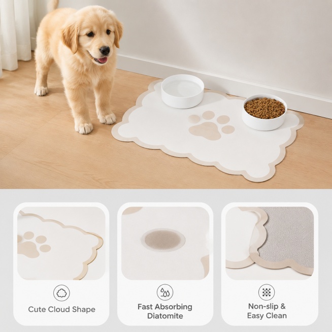 [Main Image 2] Core selling points display of dog feeding mat, light gray gradient background. [Atmo预览效果