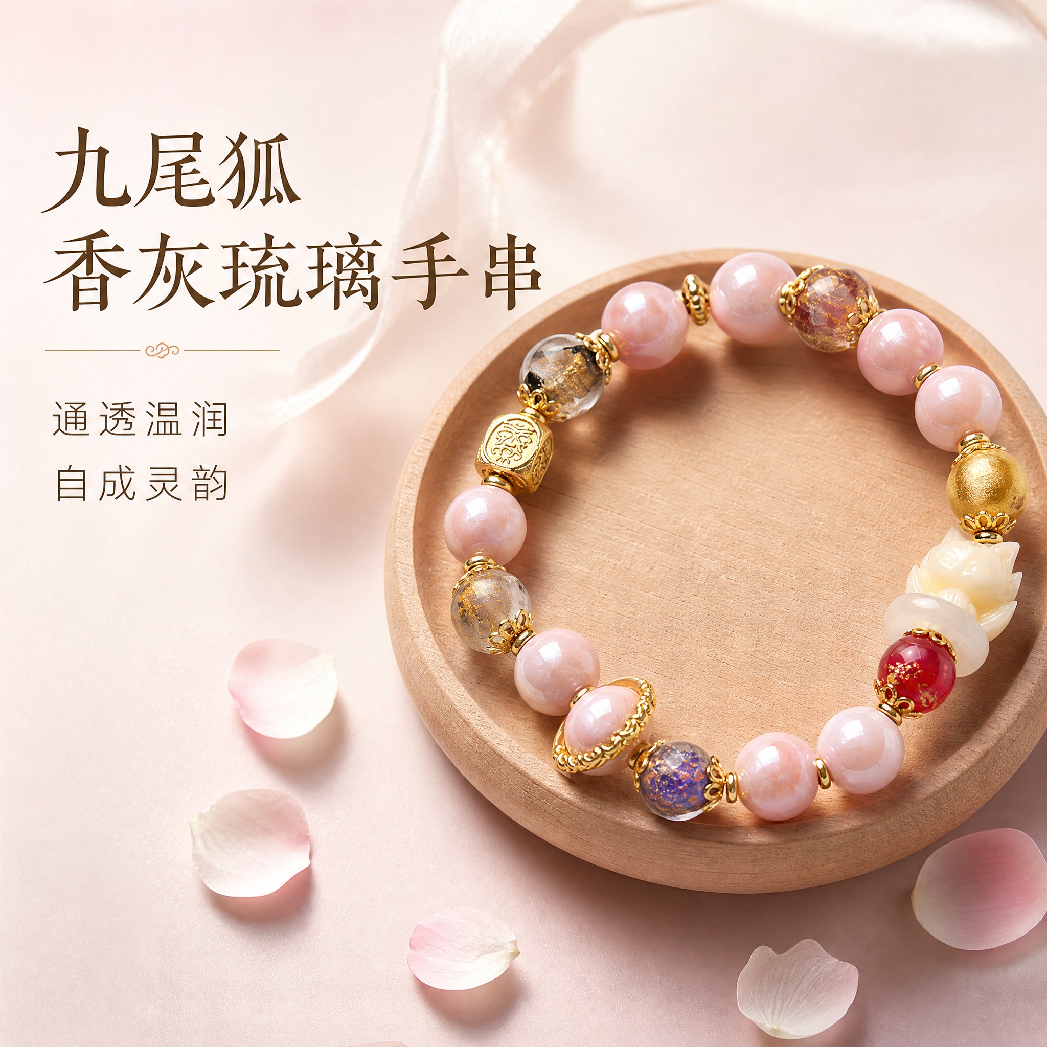 [主图-1] 九尾狐香灰琉璃手串首图，展示产品整体外观与温润通… - 图片创意预览