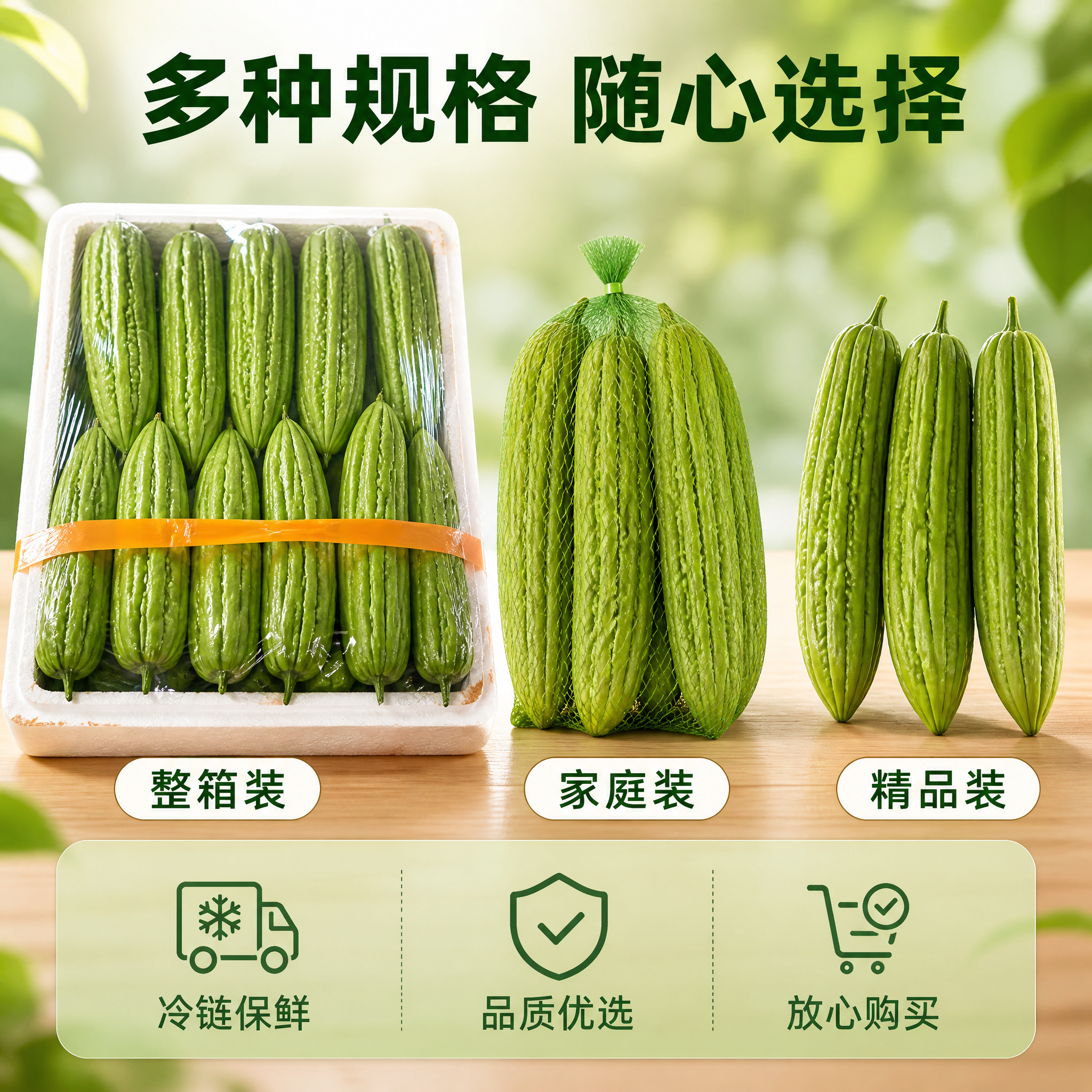 [主图-5] 苦瓜 规格展示与服务保障 多规格呈现与品质承诺。… - 图片创意预览