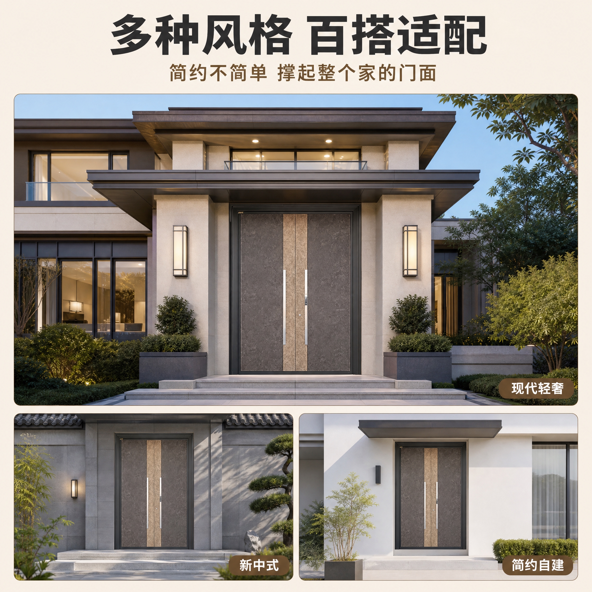 [主图-4] 多场景适配展示图，核心任务是展示这款全铝别墅大门… - 图片创意预览