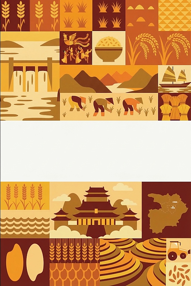 保持插画元素布局完全不变，更换为暖橙棕金秋配色风格，整体色调温暖明亮，保留扁平几何质感
