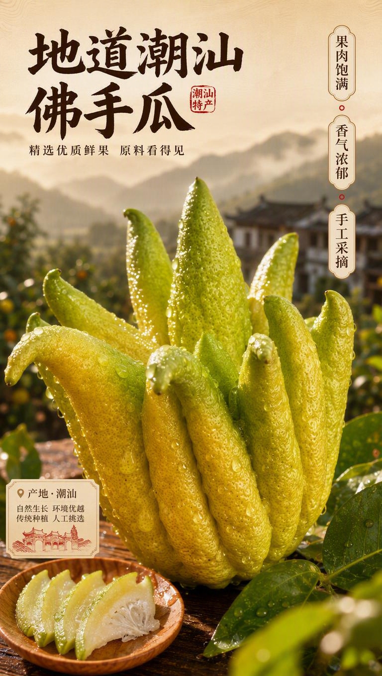 [商品] 使用【图1】新鲜佛手瓜，保留其手指状分瓣结构、黄绿渐… - 图片创意预览