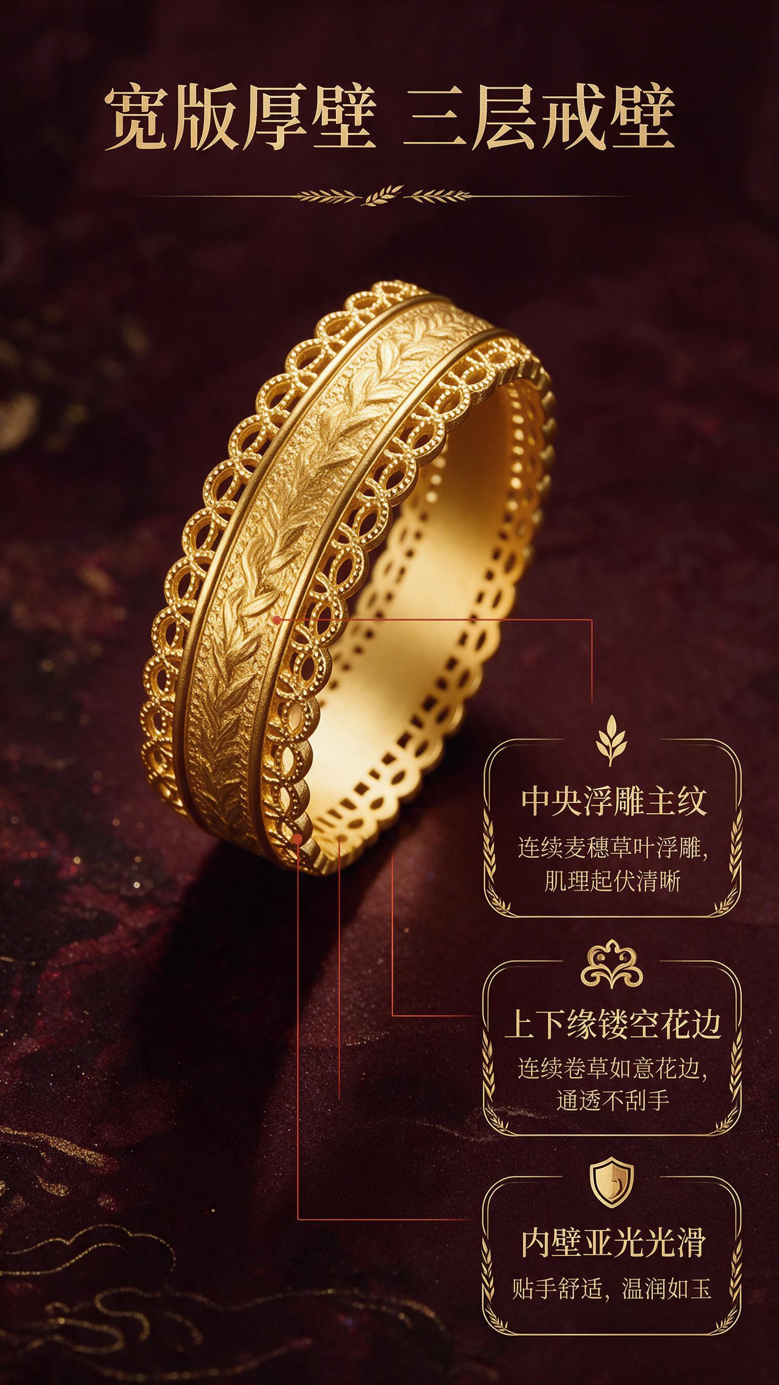 [商品] 使用【图1】闭口款古法麦穗金戒；保留宽版厚壁戒圈、中… - 图片创意预览