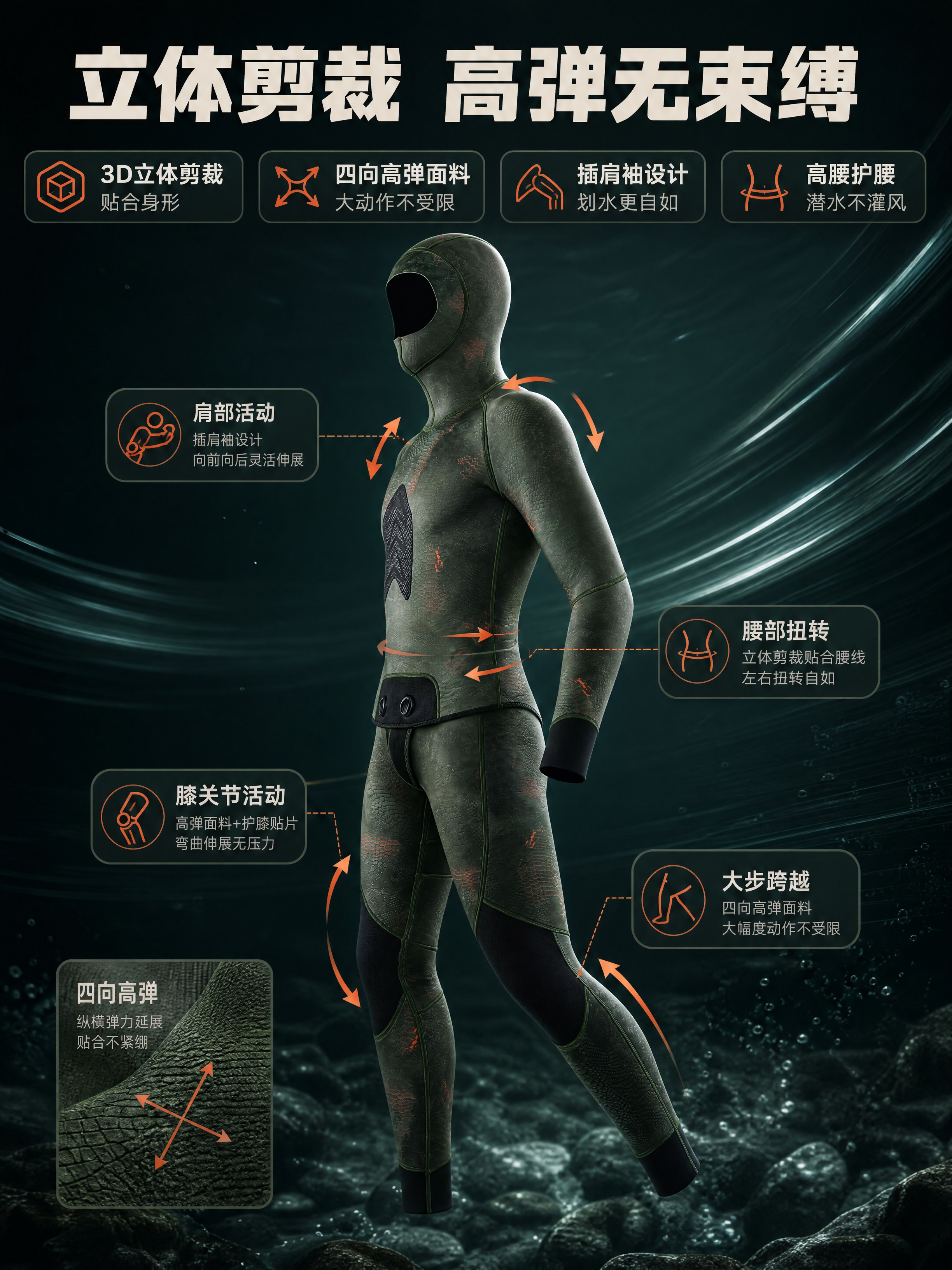 [商品] 使用【图2】【图5】潜水服侧视角图；商品处理：保留蛇… - 图片创意预览