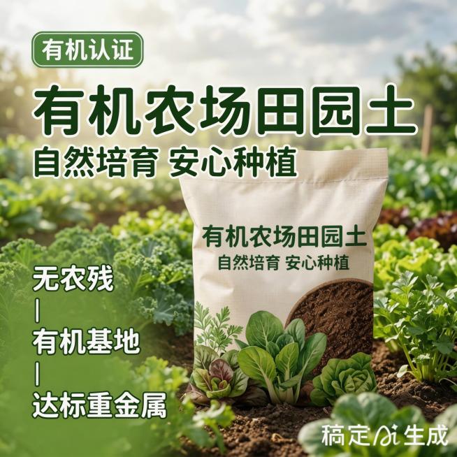 [主图 1] 有机营养种植土首图重绘
[氛围风格] 自然清新有机种植风，阳光自然氛围，真实治愈，比原图光影更通透自然
[画面元素] 商业摄影质感、光线柔和通透、产品清晰真实、画面干净高级。一袋有机营养预览效果