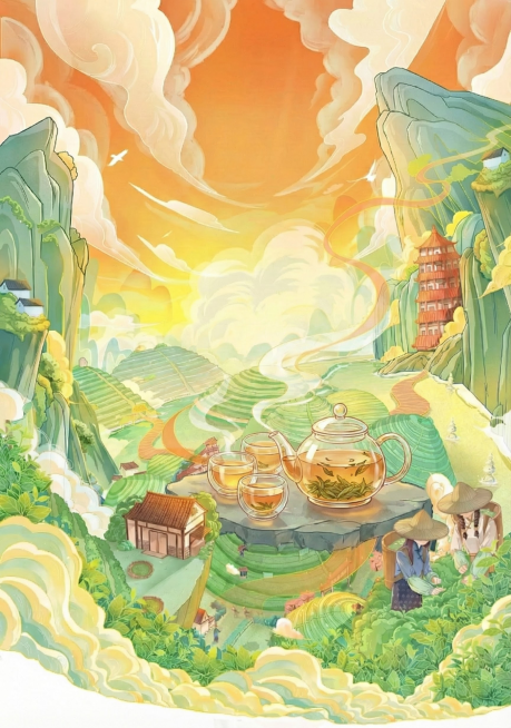 画面中间加上一个透明的茶杯和茶壶预览效果