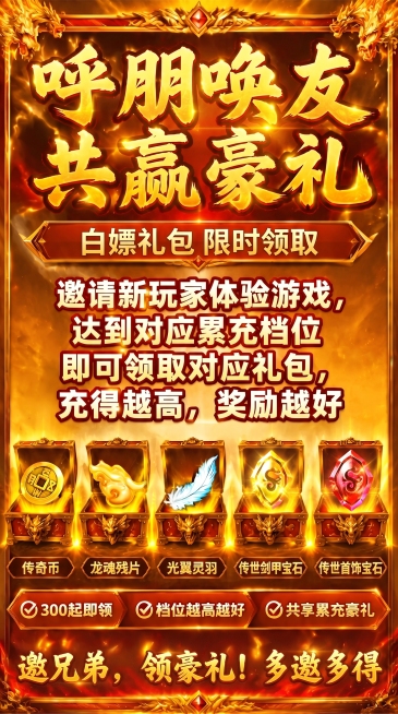 在原海报基础上，将第四个宝箱里的传世剑甲宝石图标替换为图[12]的金色菱形宝石，将第五个宝箱里的传世首饰宝石图标替换为图[13]的红色菱形宝石，保持海报原有文案、其他奖励图标、版式、配色和风格不变，整预览效果