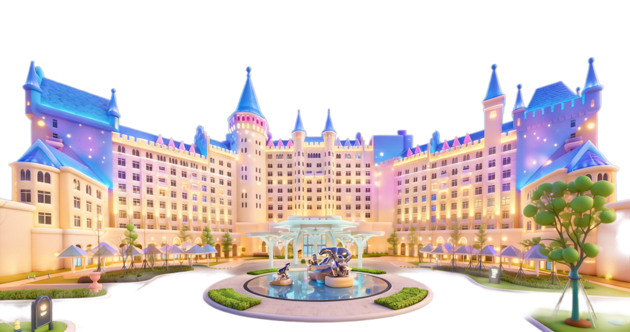 将参考图转变成3d，卡通，建筑，纯色背景，保留建筑特征预览效果