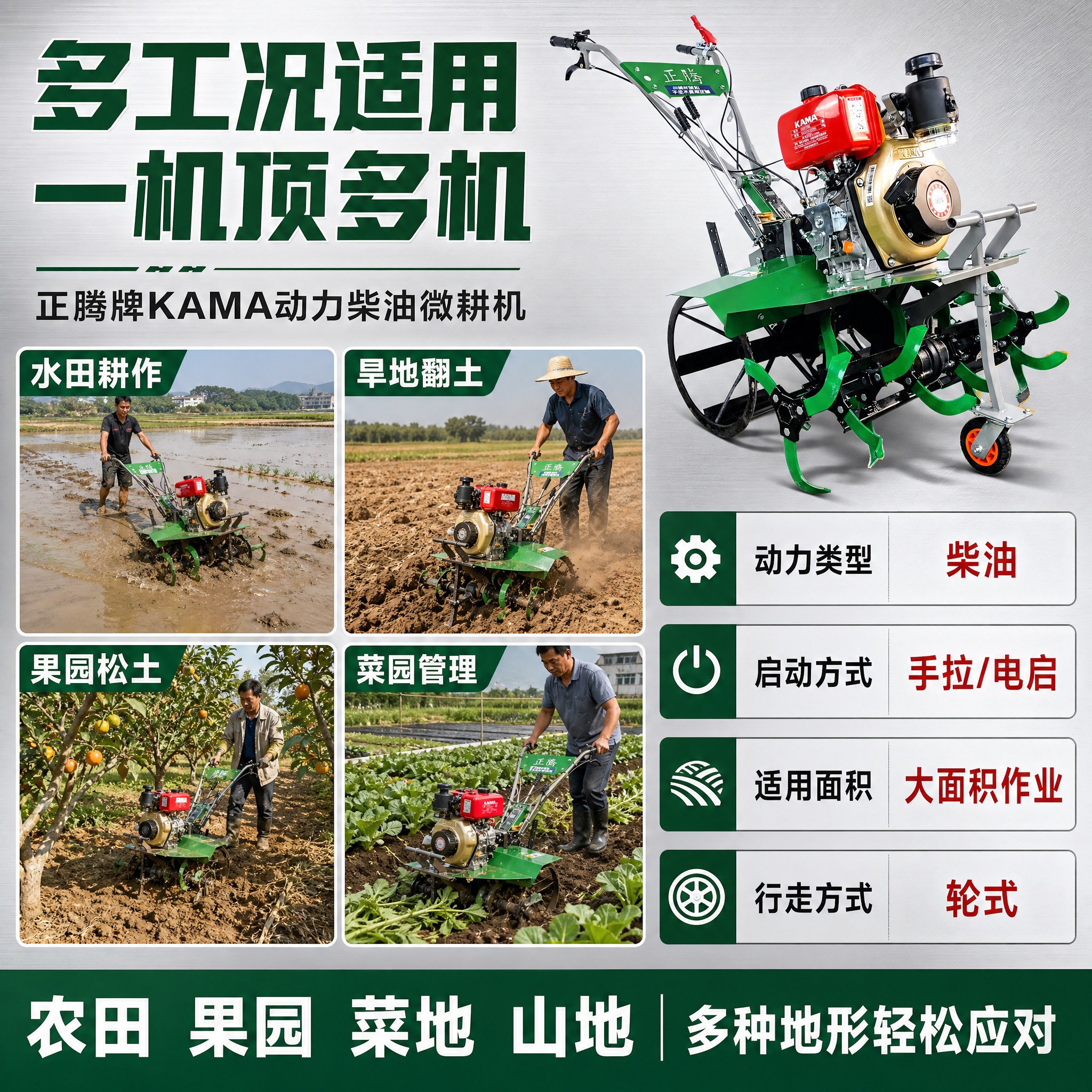 [主图-5] 正腾牌KAMA动力柴油微耕机 规格参数与适用场景… - 图片创意预览