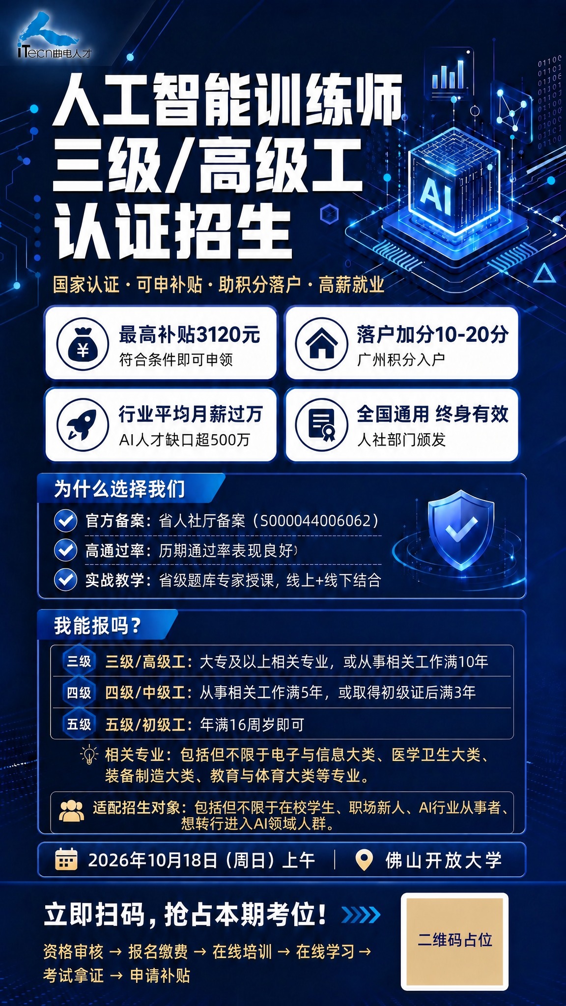 在这张深蓝科技风的AI培训招生海报原有基础上，在"我能报吗？"… - 图片创意预览