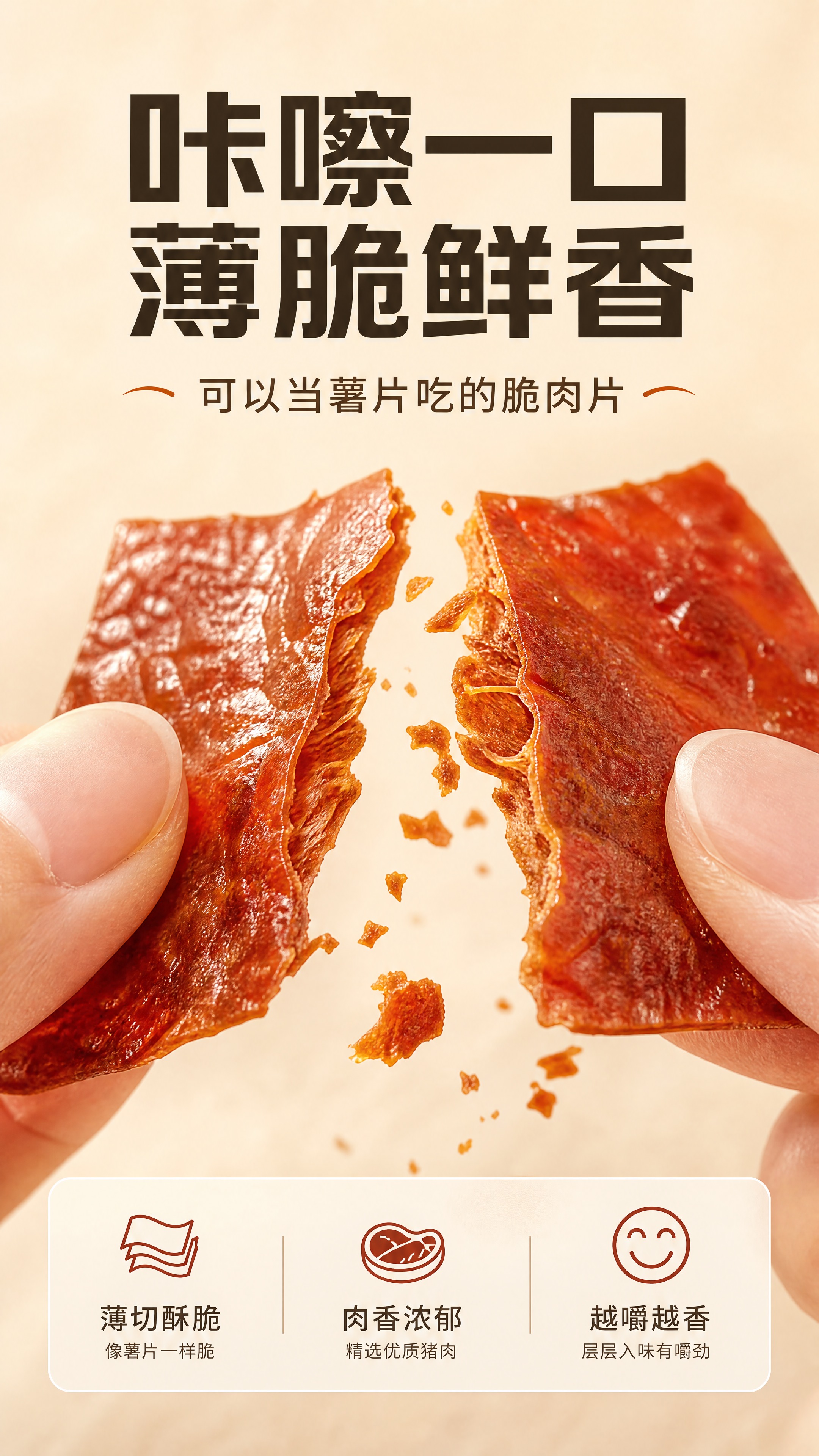 [商品] 使用【图2】脆肉脯掰开特写图；保留肉脯红棕色泽、表面… - 图片创意预览