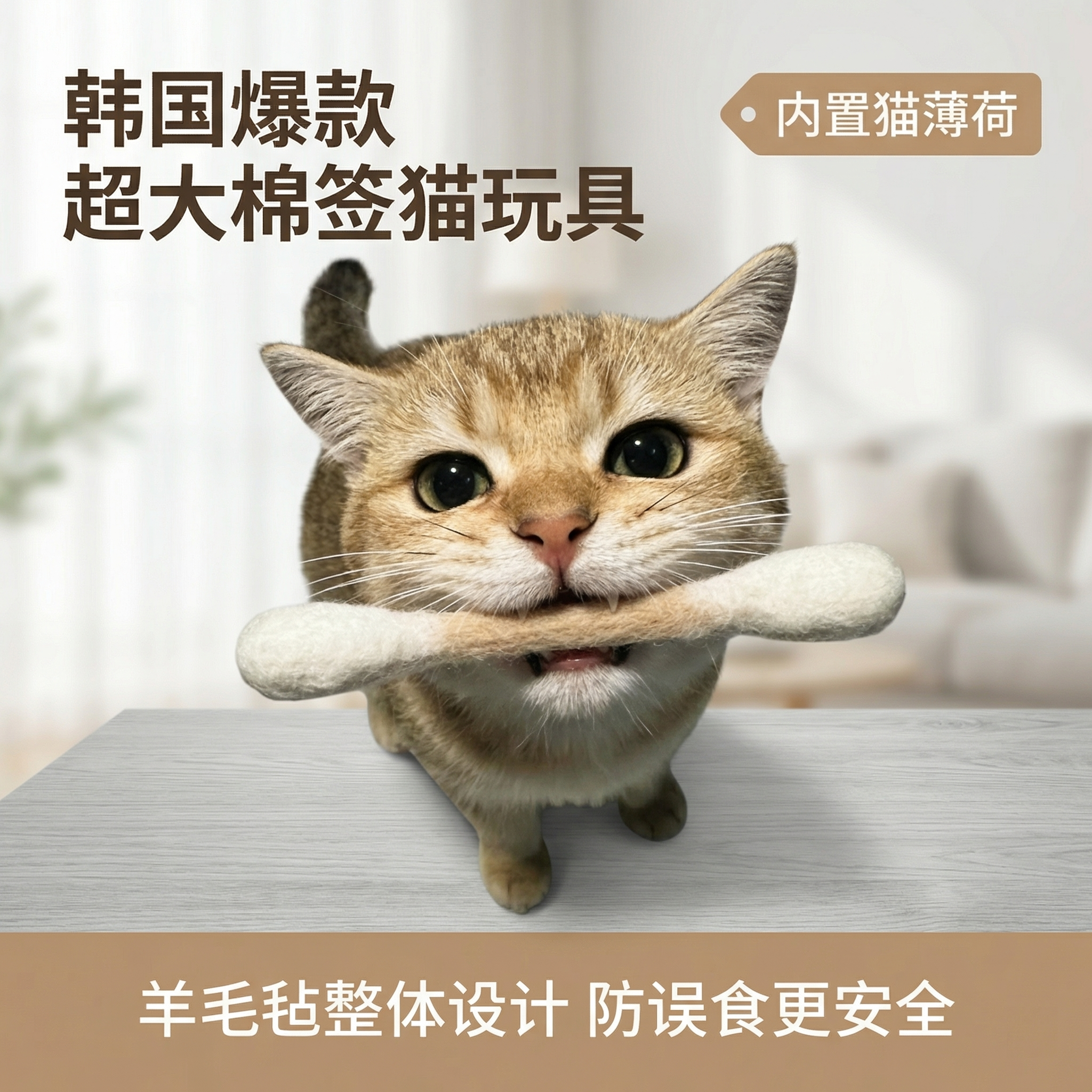 [主图 1]首图场景展示： [主图主题] 超大棉签造型羊毛毡猫… - 图片创意预览