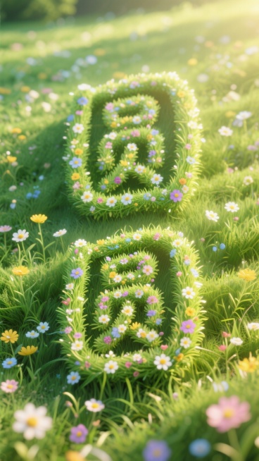 草坪写着大大的“圆圆”两个字，文字笔画由小花小草组成，青春的气息预览效果
