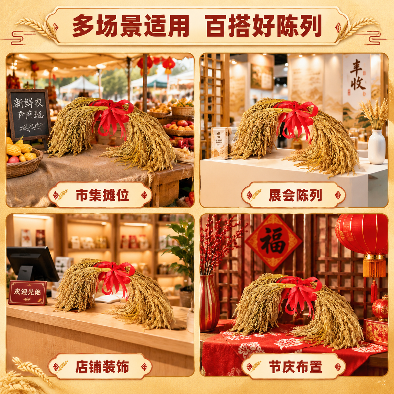 [商品] 使用【图4】稻穗捆红绳装饰束；保留干稻穗金黄质感、编… - 图片创意预览