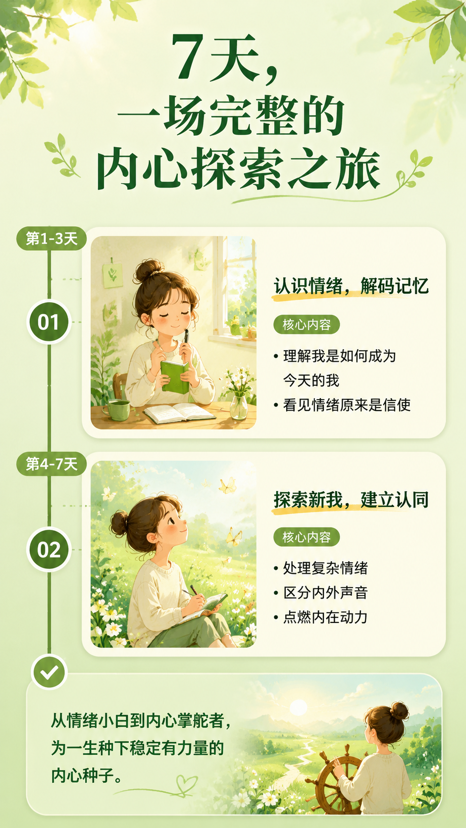 [第4屏] 7天成长旅程整体介绍详情图。 [氛围/风格] 温暖… - 图片创意预览