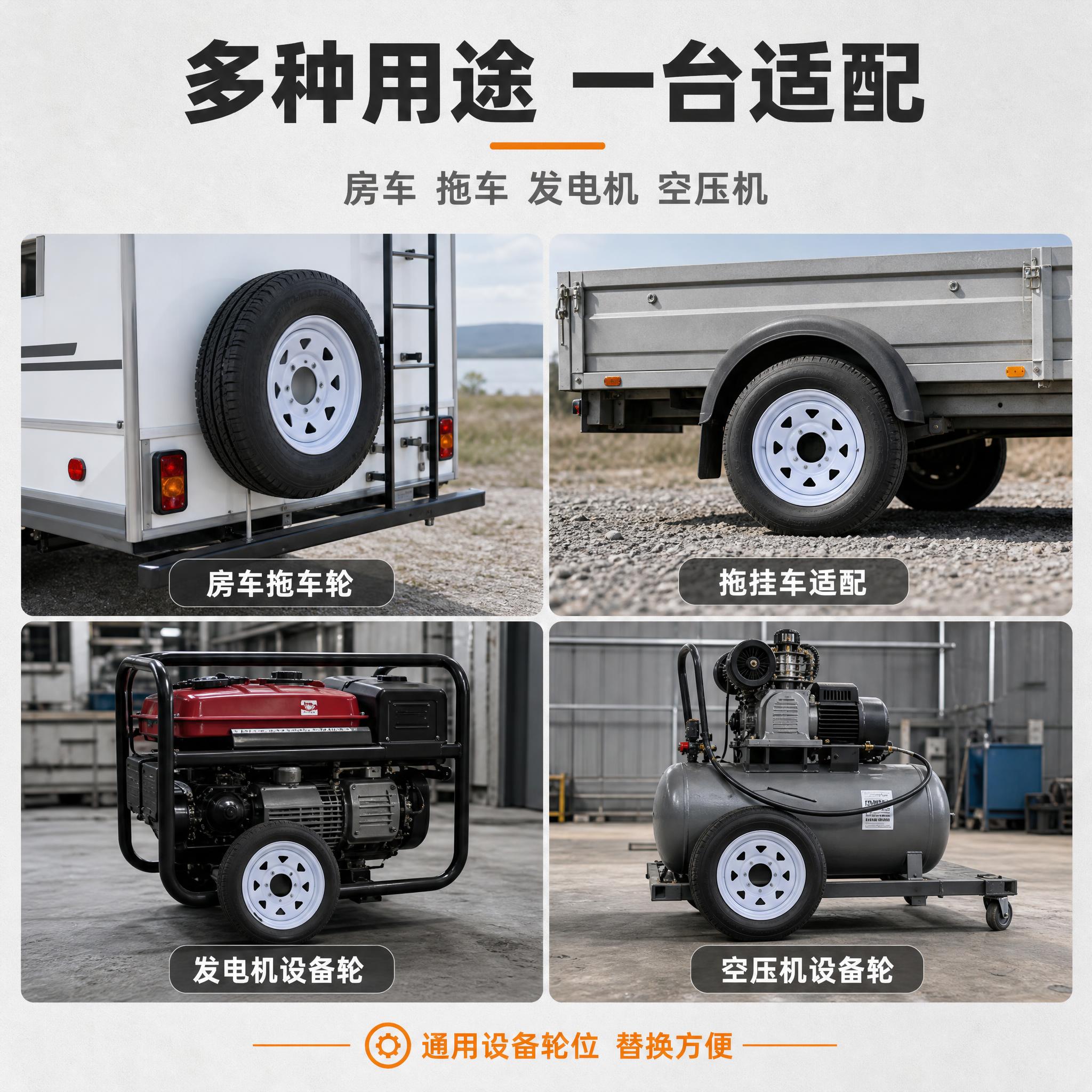 [主图-5] 14寸5孔高承载加厚钢制轮毂，多用途场景应用图。… - 图片创意预览