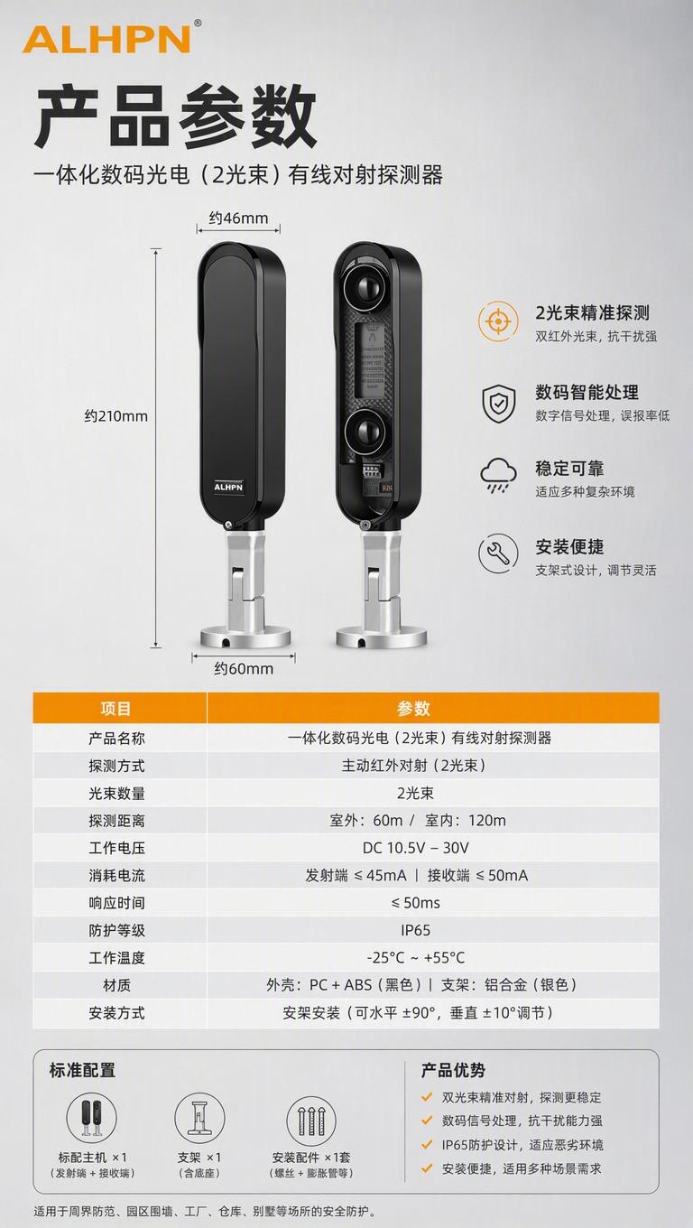 [商品] 使用【图1】一体化数码光电（2光束）有线对射探测器正… - 图片创意预览