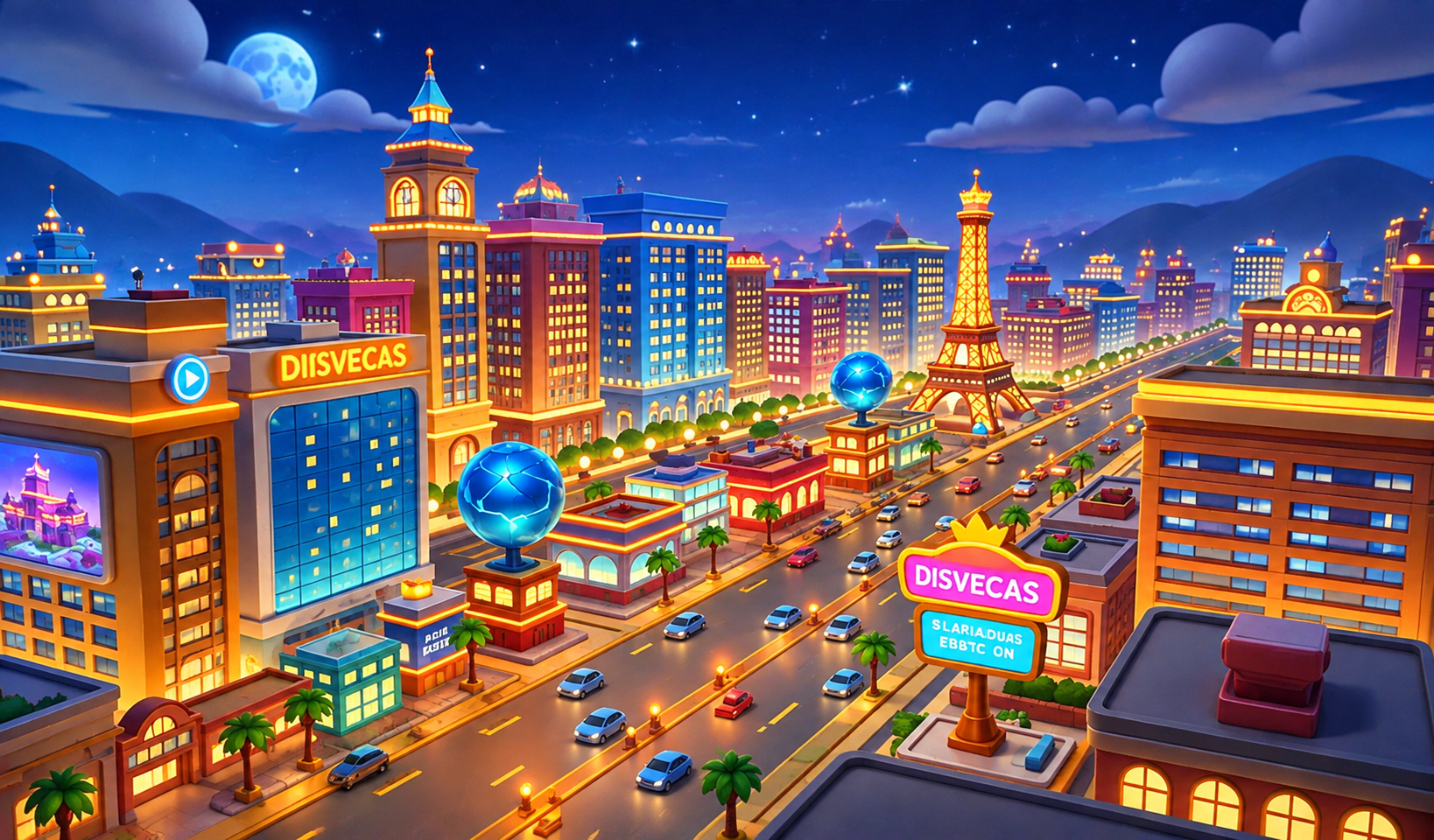 将这张城市夜景图整体改为欧美卡通写实风格，游戏3D质感，保持画… - 图片创意预览