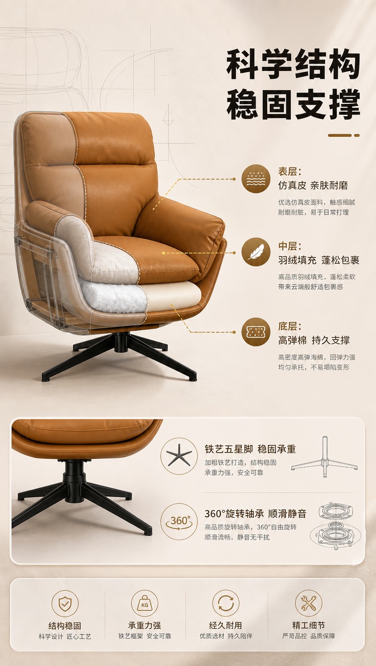 [商品] 使用【图1】焦糖棕色单人旋转沙发椅；保留整体结构、座… - 图片创意预览