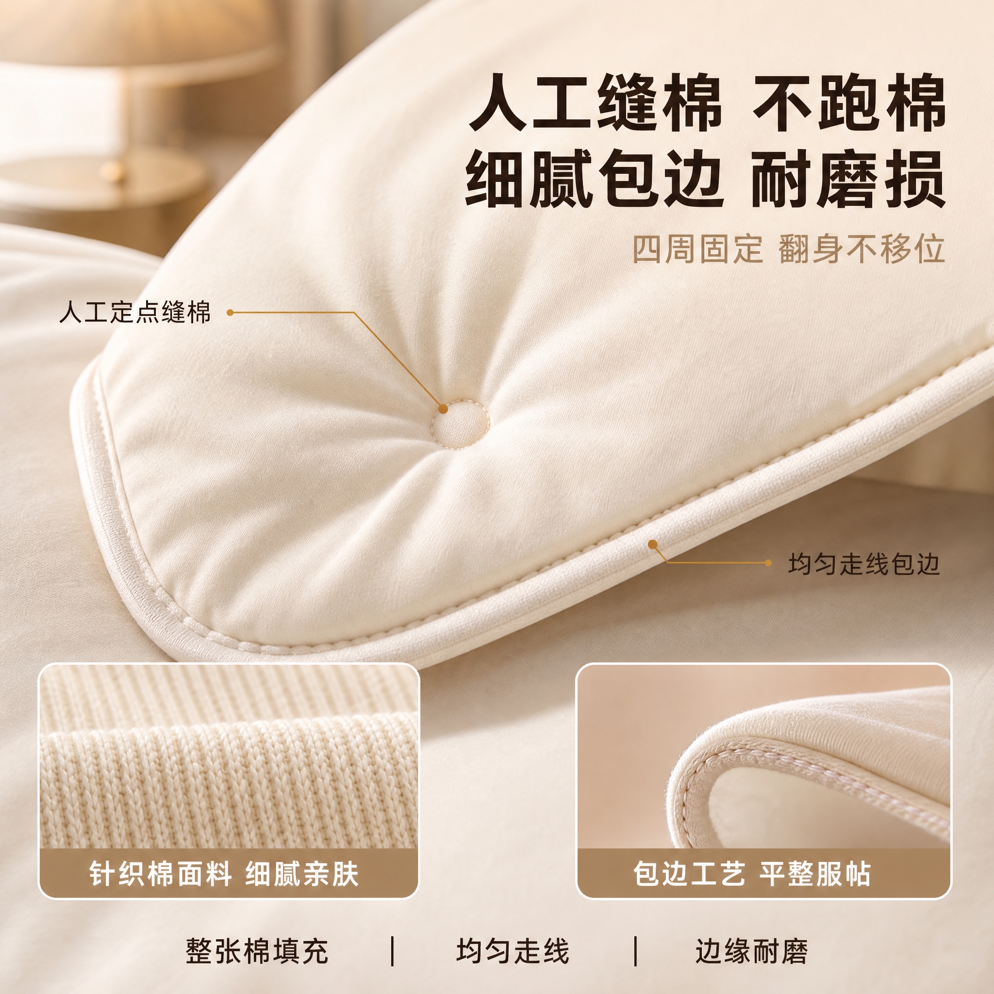 [主图-3] 针织棉恒温被面料材质与工艺细节图 展示人工缝棉固… - 图片创意预览