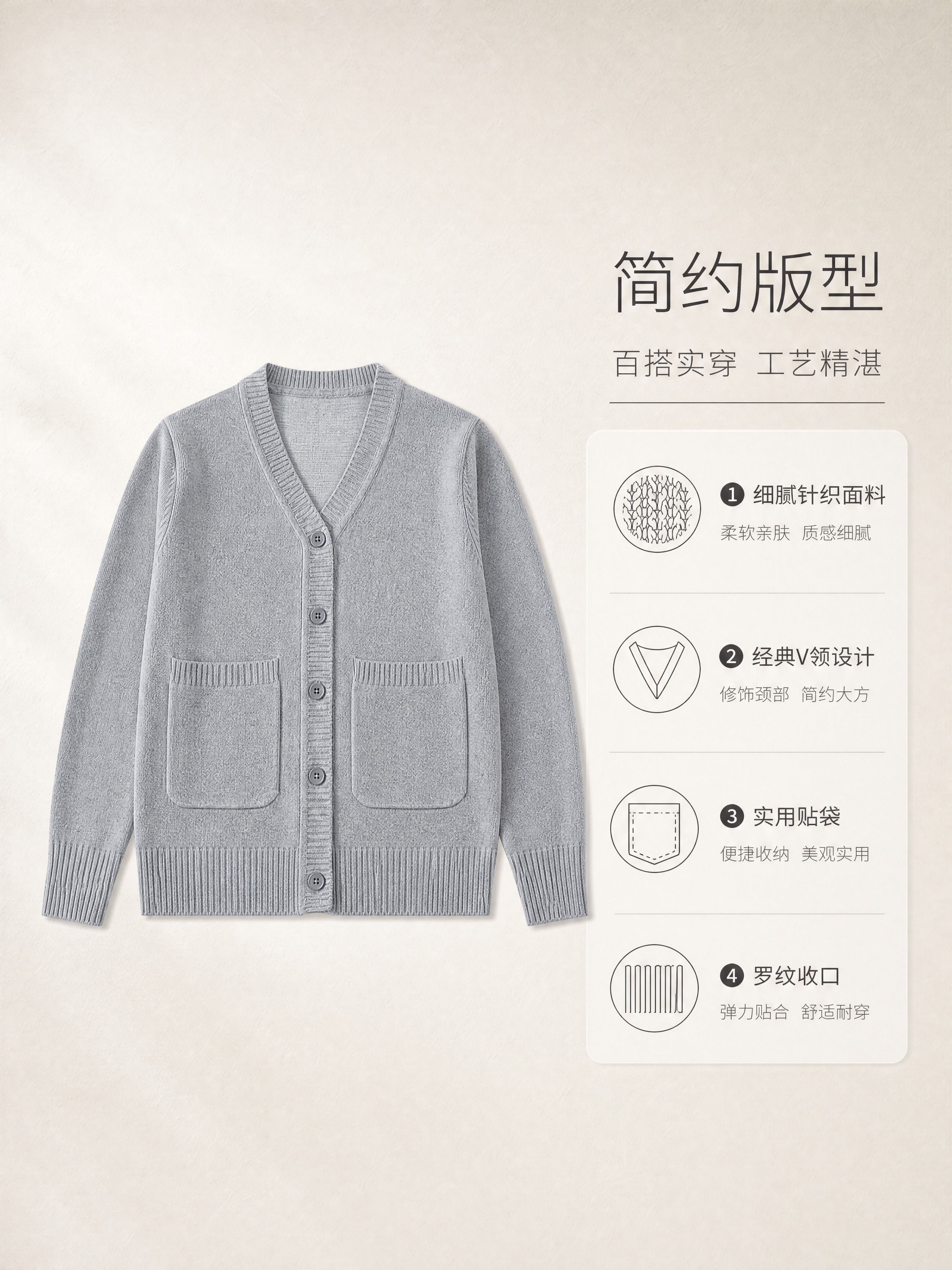 [商品] 使用【图1】灰色V领针织开衫毛衣；商品处理：保留V领… - 图片创意预览