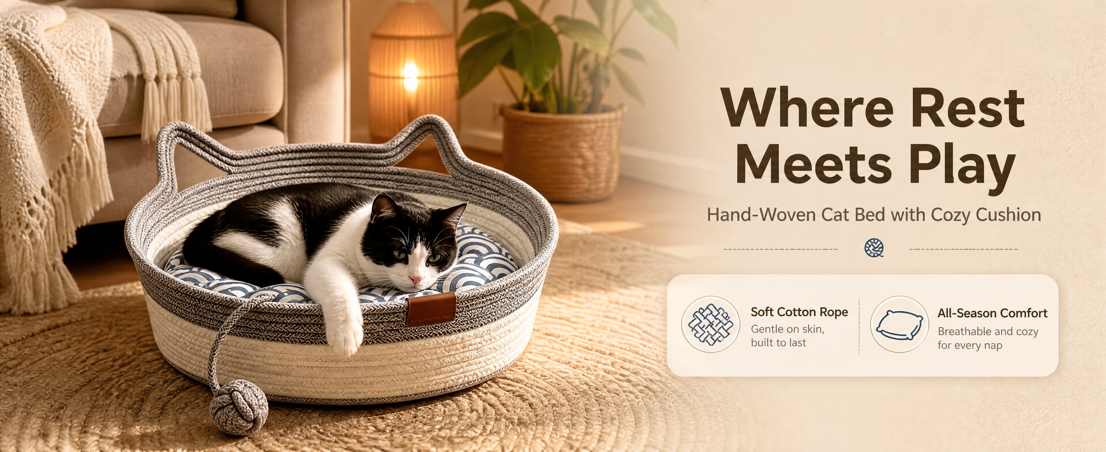 [商品] 使用【图8】【图5】猫耳编织猫窝；保留猫耳造型篮体、… - 图片创意预览