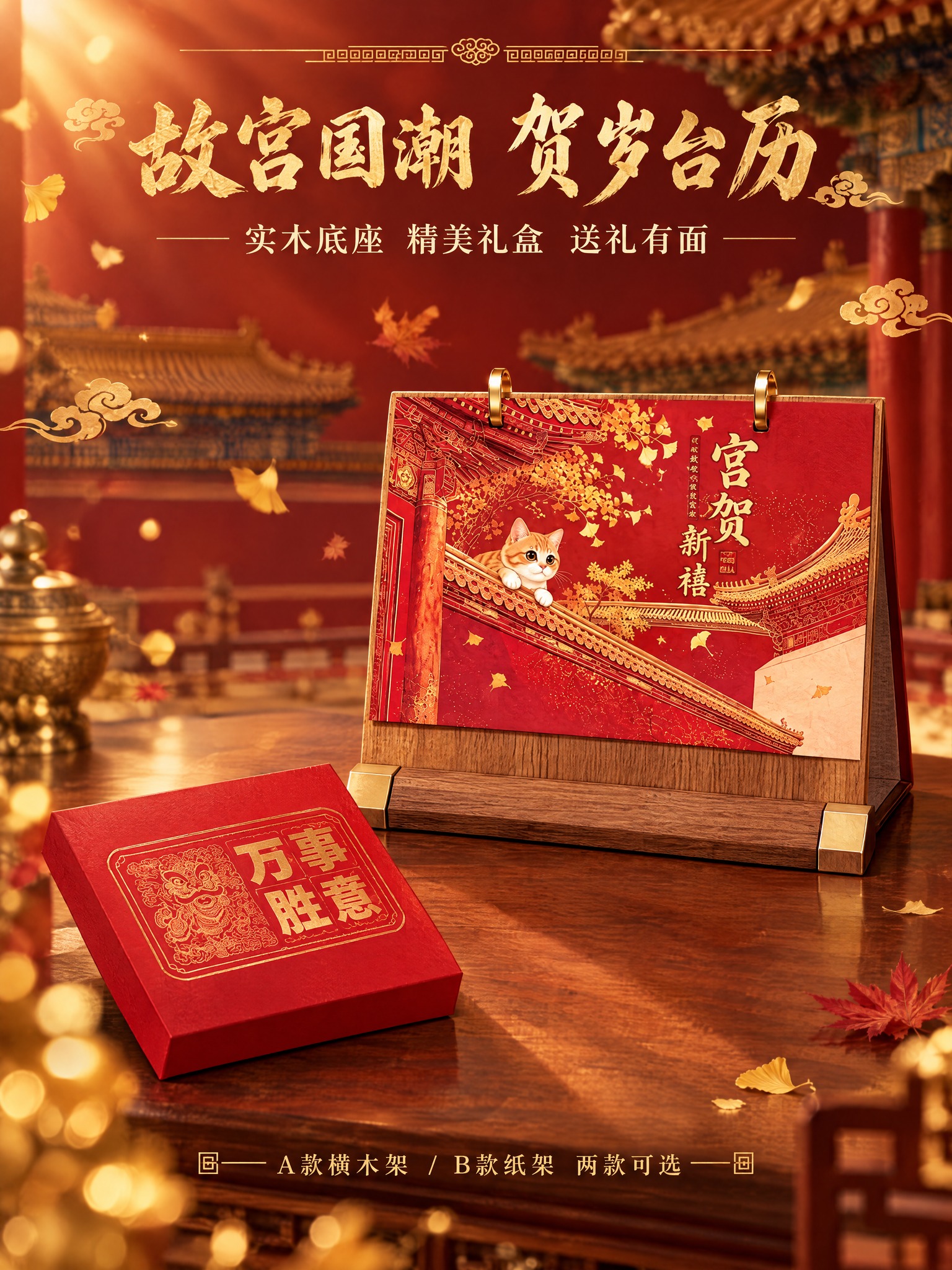 [商品] 使用A款横木架台历（宫贺新禧宫猫款）和红色万事胜意礼… - 图片创意预览