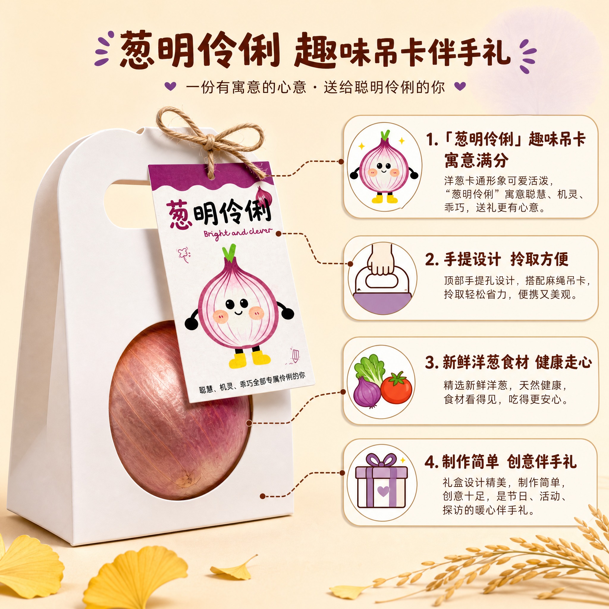 [主图-2] 主题：卖点信息图，展示「葱明伶俐」趣味吊卡寓意与… - 图片创意预览