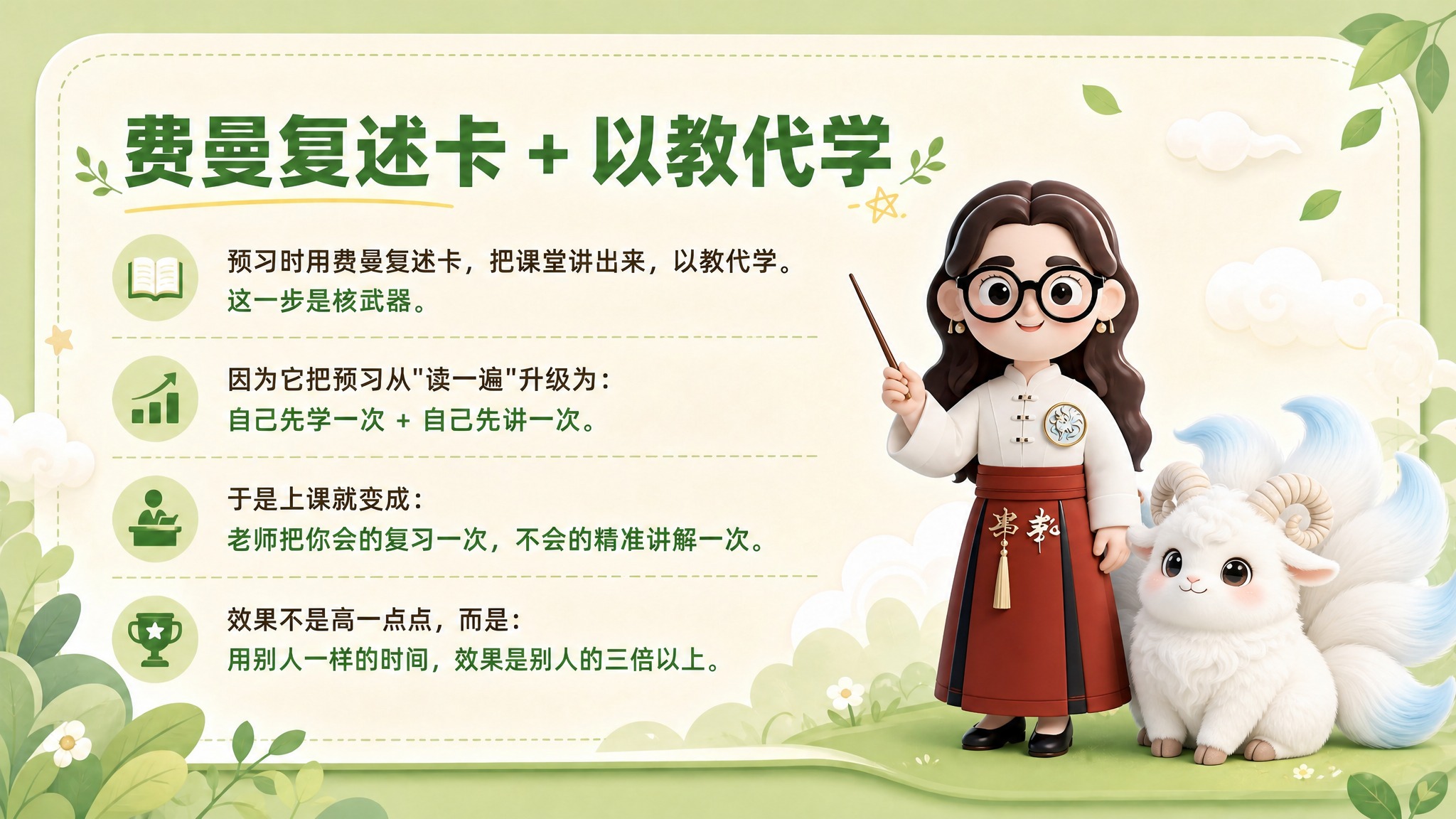 将图中右侧的卡通女老师替换为：穿白色中式盘扣上衣、红色裙子、戴… - 图片创意预览