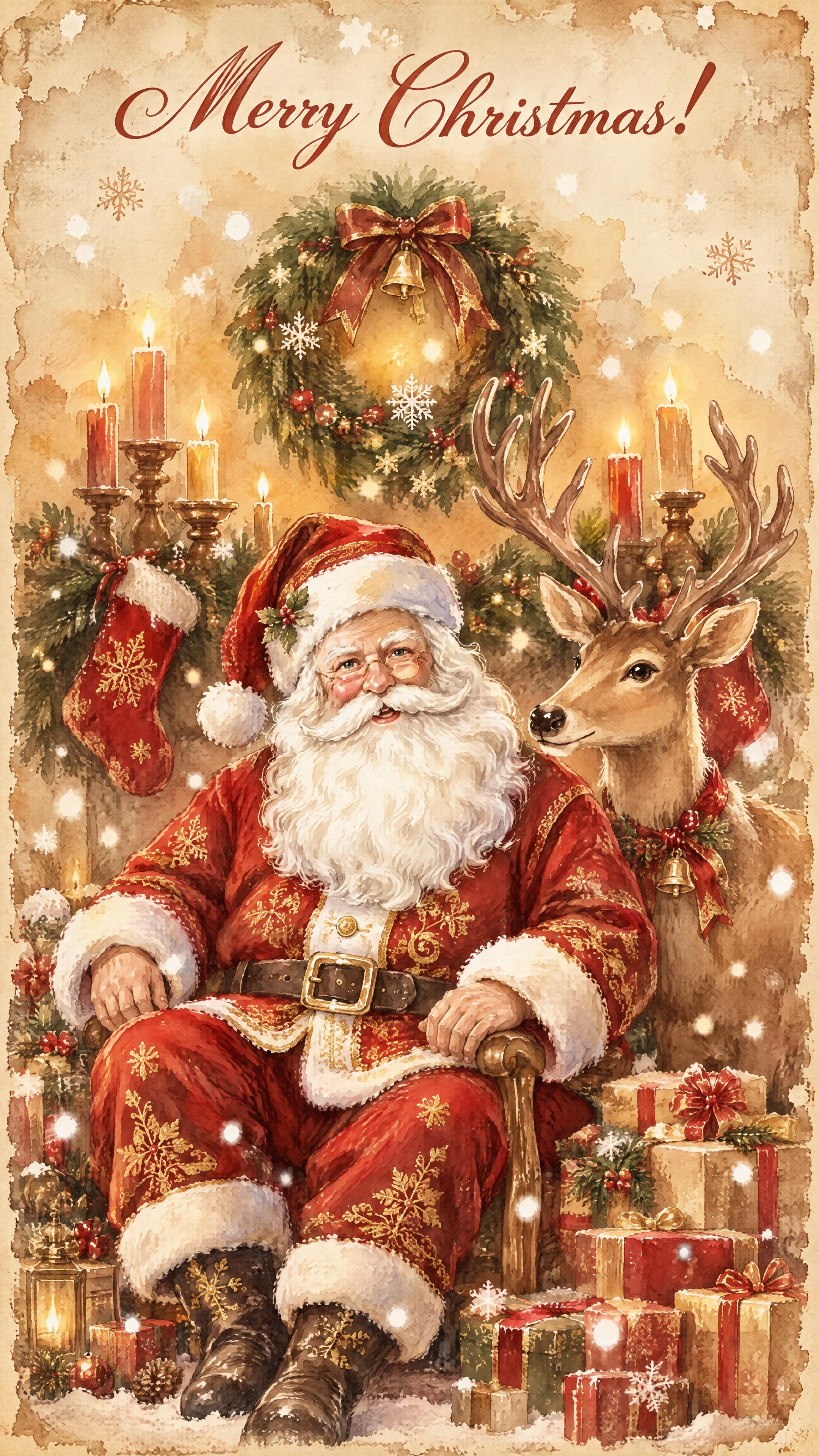 参考图风格的竖长条圣诞门帘装饰画，窄长竖向构图，水彩手绘插画，… - 图片创意预览