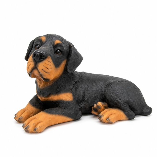 [主图-1] Pure white background #FFFFFF, centered display of prone Rottweiler dog ornament.
[Atmosphere预览效果