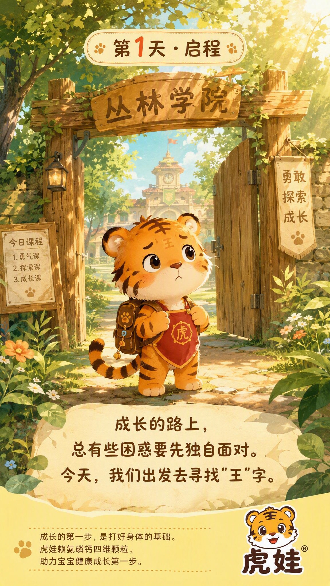 儿童绘本插画风格，暖色调，9:16竖版每日一签海报。画面中央：… - 图片创意预览