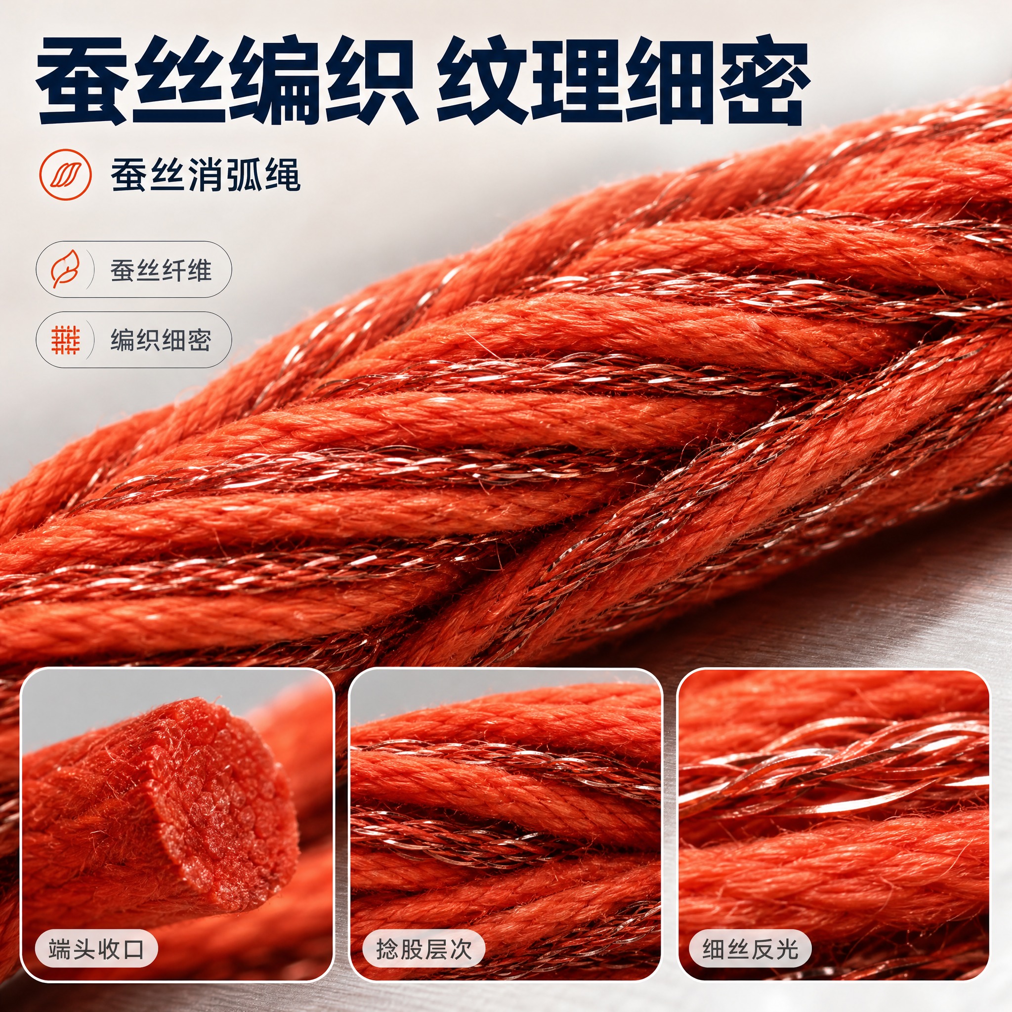 [主图-3] 蚕丝消弧绳 材质与工艺细节。整张图必须出现商品名… - 图片创意预览