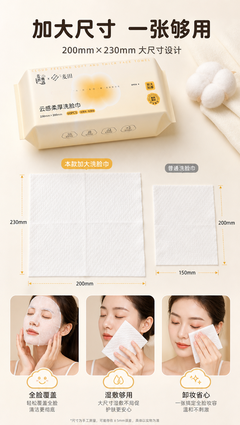 [商品] 使用【图1】产品包装和【图2】洗脸巾面料；保留包装外… - 图片创意预览