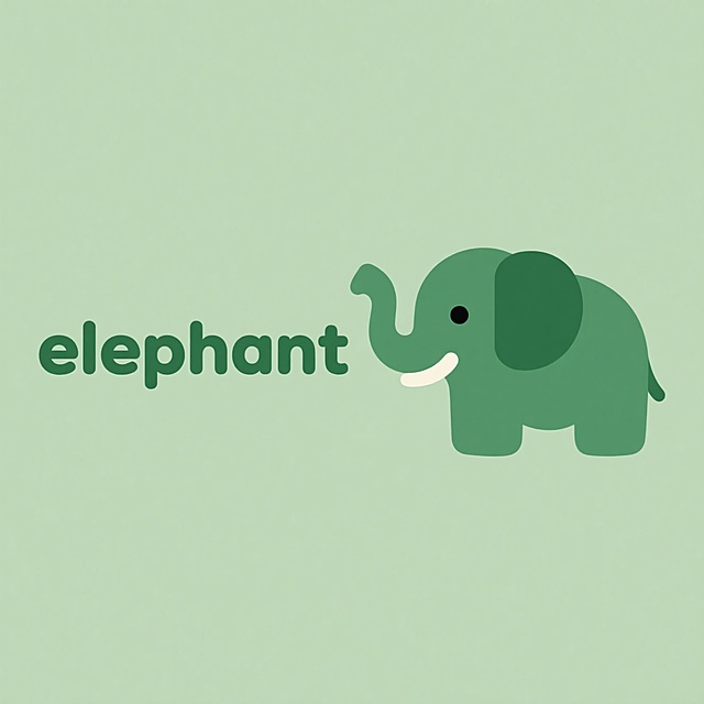 扁平风设计，绿色背景衬托可爱大象，清新感十足，简约而生动。