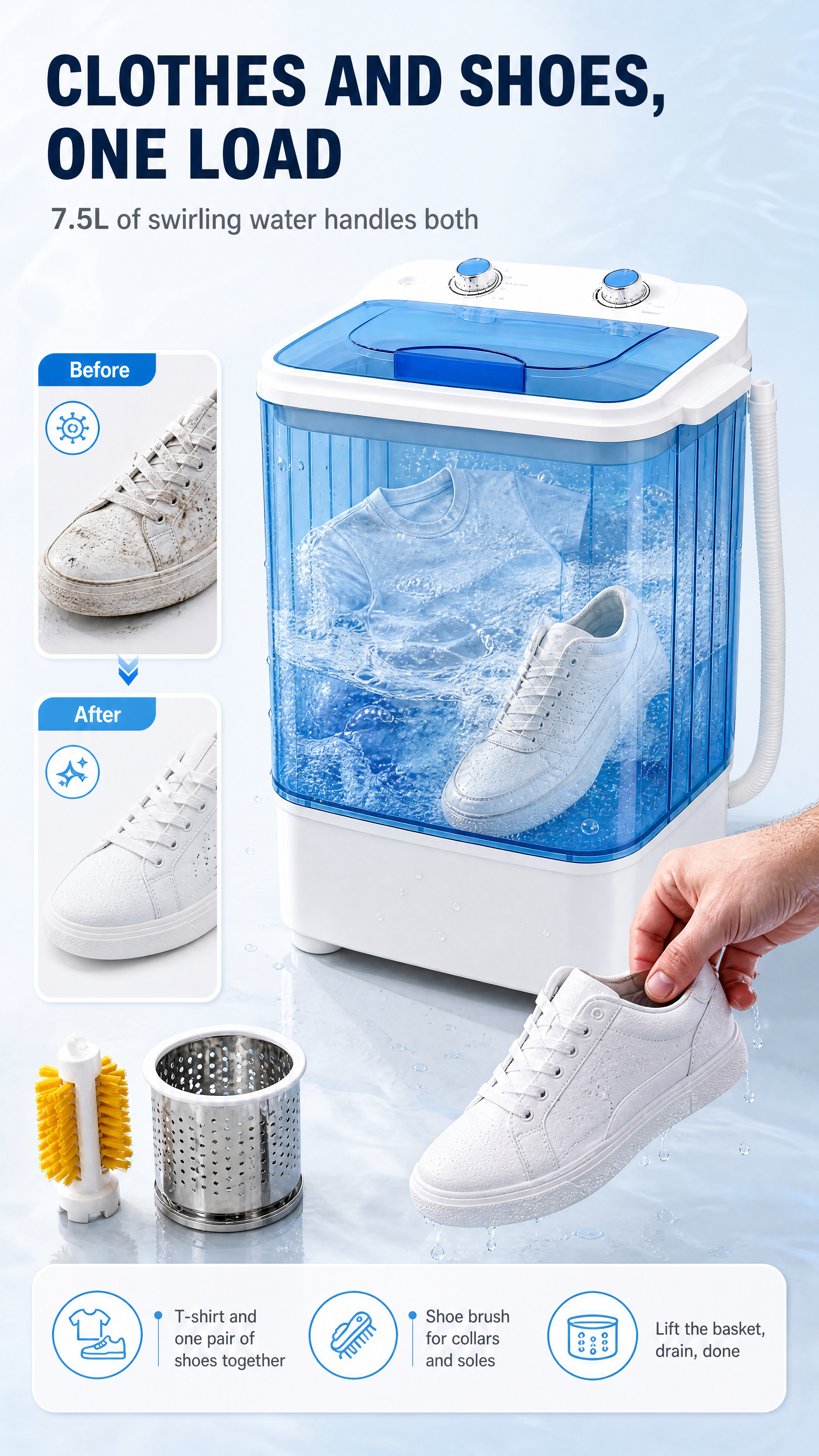 [商品] 使用【图3】蓝色款与桶内衣物、白色运动鞋、黄色鞋刷、… - 图片创意预览