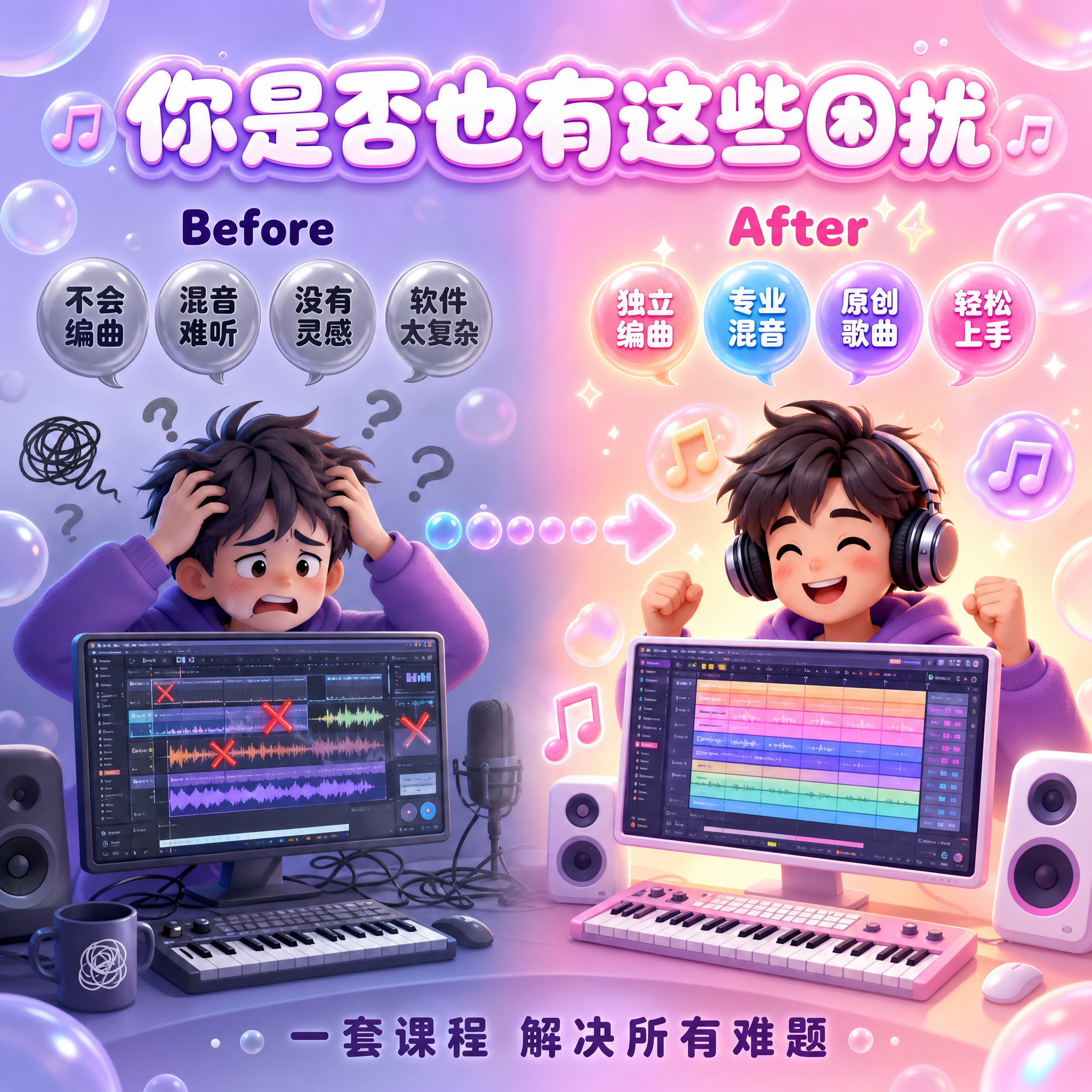 [主图-2] 痛点与学习目标 激发兴趣。音乐制作课程主图，还原… - 图片创意预览