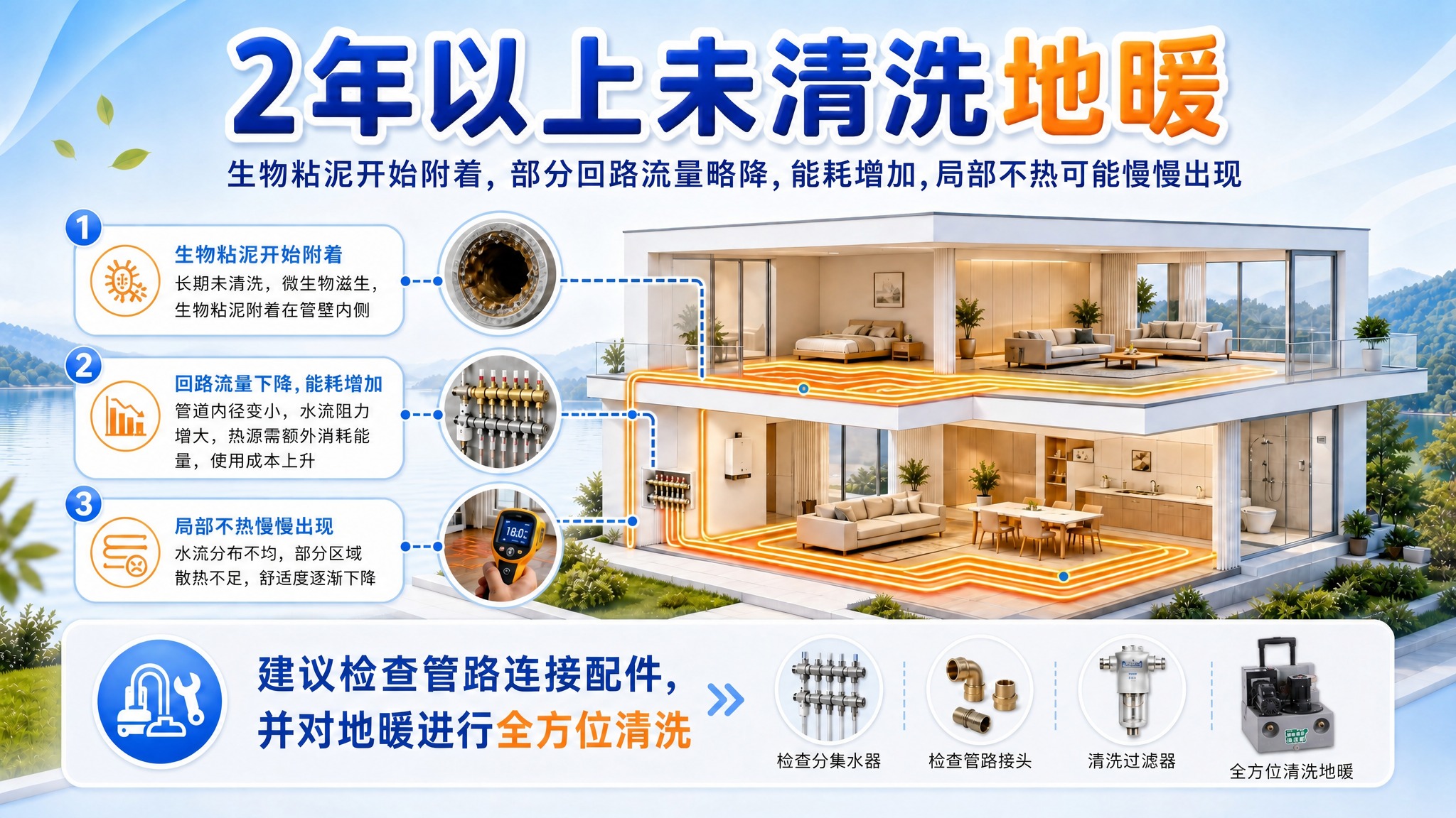 编辑这张地暖科普海报（第一张图）：把海报中展示的清洗机器（画面… - 图片创意预览