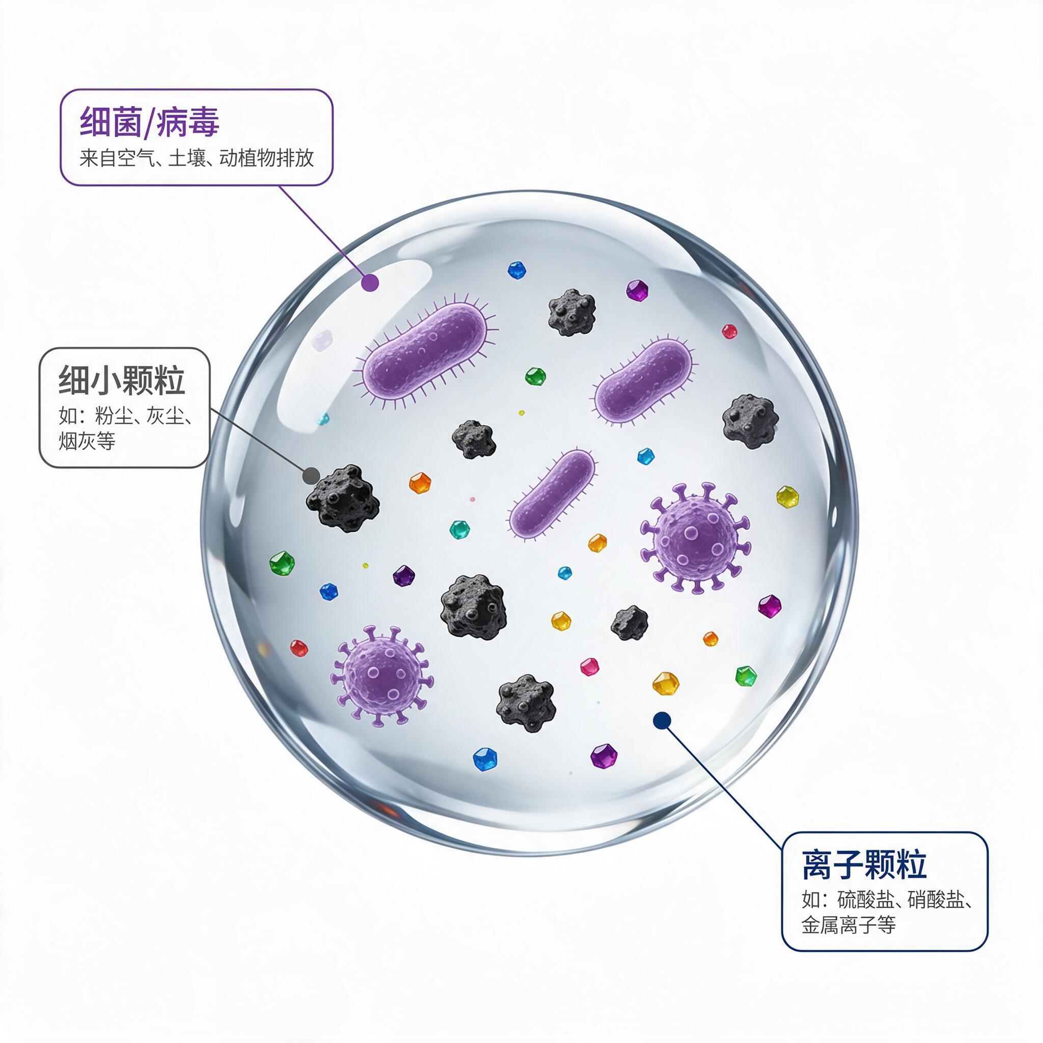 雾滴结构科学示意图，透明背景。中心展示一颗球形半透明水滴，水滴… - 图片创意预览