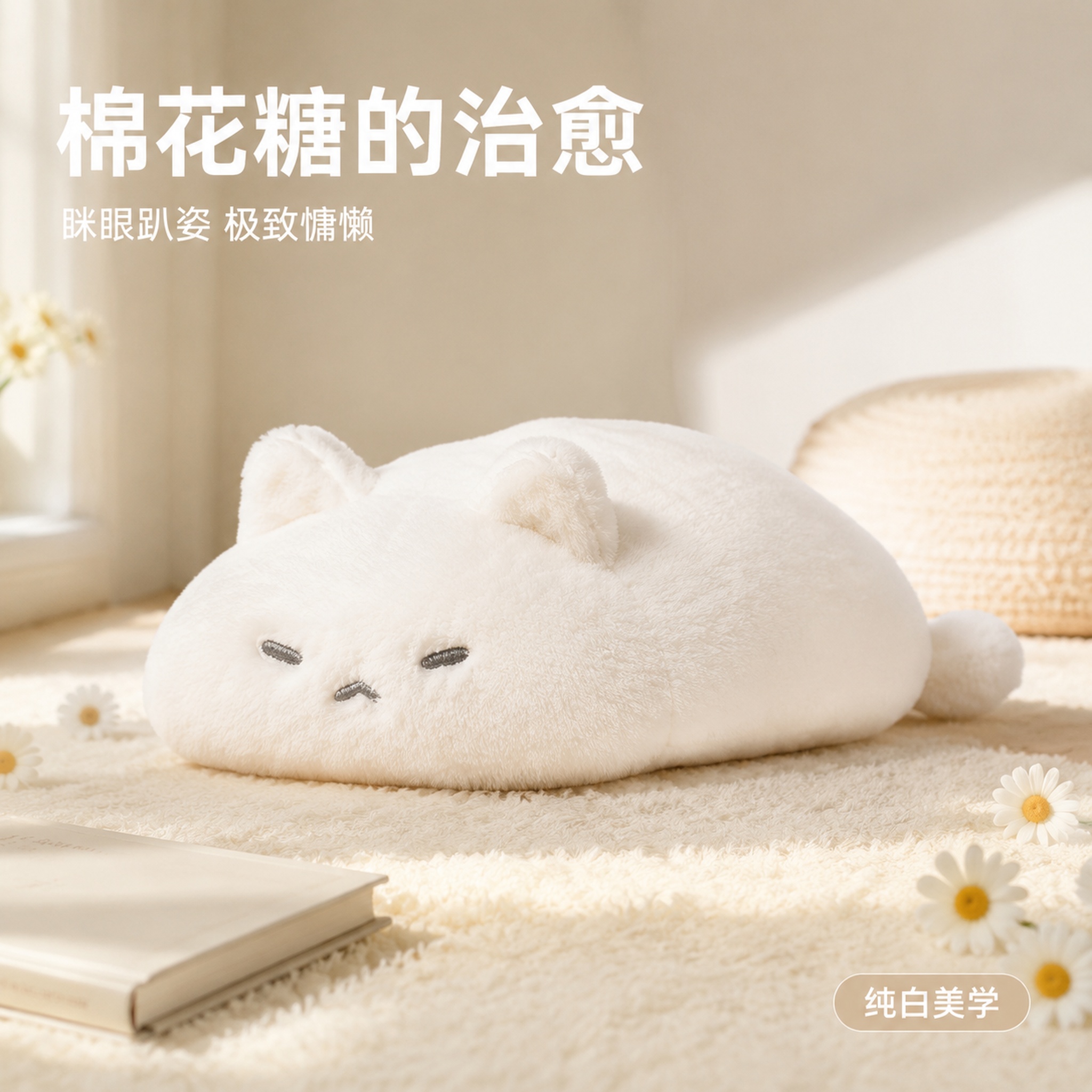 [主图-1] 极简治愈风纯白猫咪抱枕氛围首图 [氛围风格] 极… - 图片创意预览