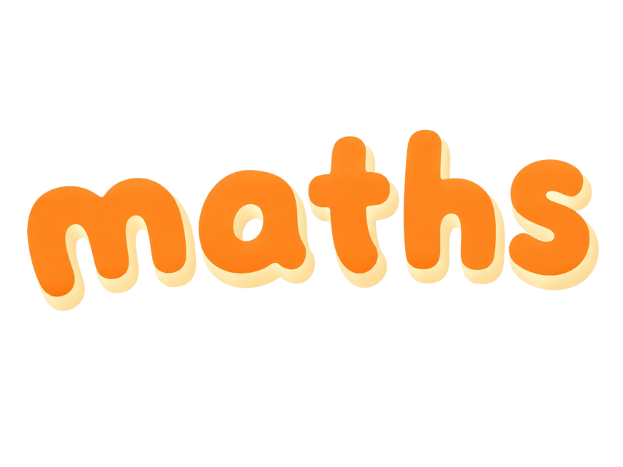 橙色字体，白色背景，干净的背景，创意圆体字体设计五个字"maths"，所有文字单行横向排列，将字体进行大幅度抽象变形。字体带有浅米黄色底层立体偏移效果，呈现出软萌3D立体质感，所有笔画转角都做了圆角处预览效果
