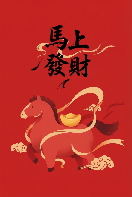 画面采用纯正的中国红（China Red）作为主色调背景，利用大量的负空间（留白）来突显主体，营造出大师级的极简构图与超现实布局。造型圆润可爱，线条流畅优美，特别是飘带与云纹的运用，宛如敦煌飞天般灵动预览效果